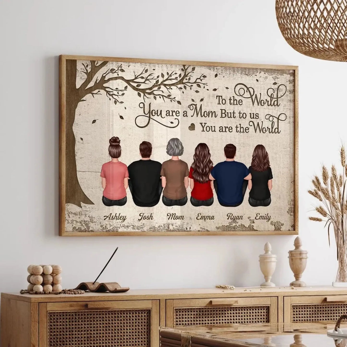 To Us You Are the World Mom & Pets Art – Personalized Poster/Canvas – Heartfelt Birthday or Just Because Gift for Mom Ezcustomize