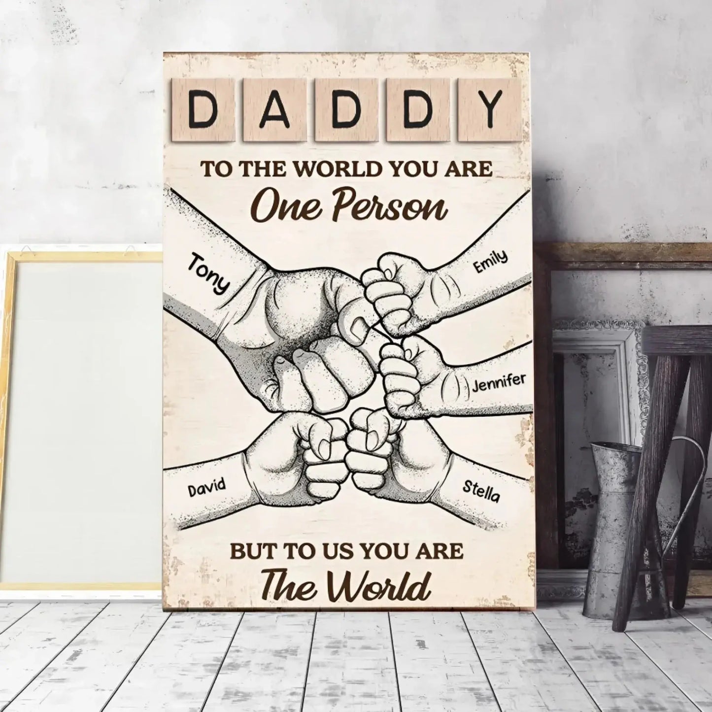 "To Us, You Are the World" Custom Poster/Canvas - Unique Gift for Dad & Grandpa with Fist Bump Design Ezcustomize
