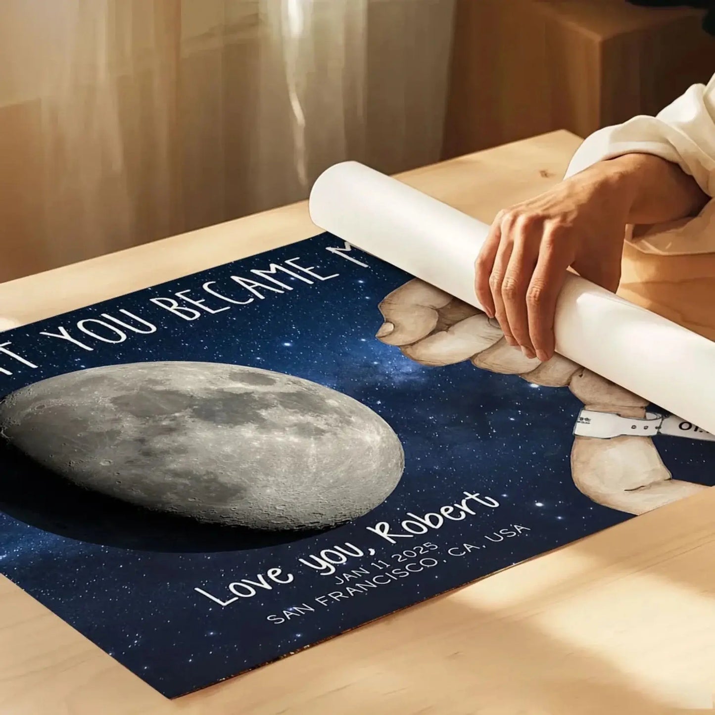 Under This Moon You Became My Daddy – Newborn Holding Hands Moon Phase Personalized Poster/Canvas – First Father’s Day Gift from Baby Ezcustomize