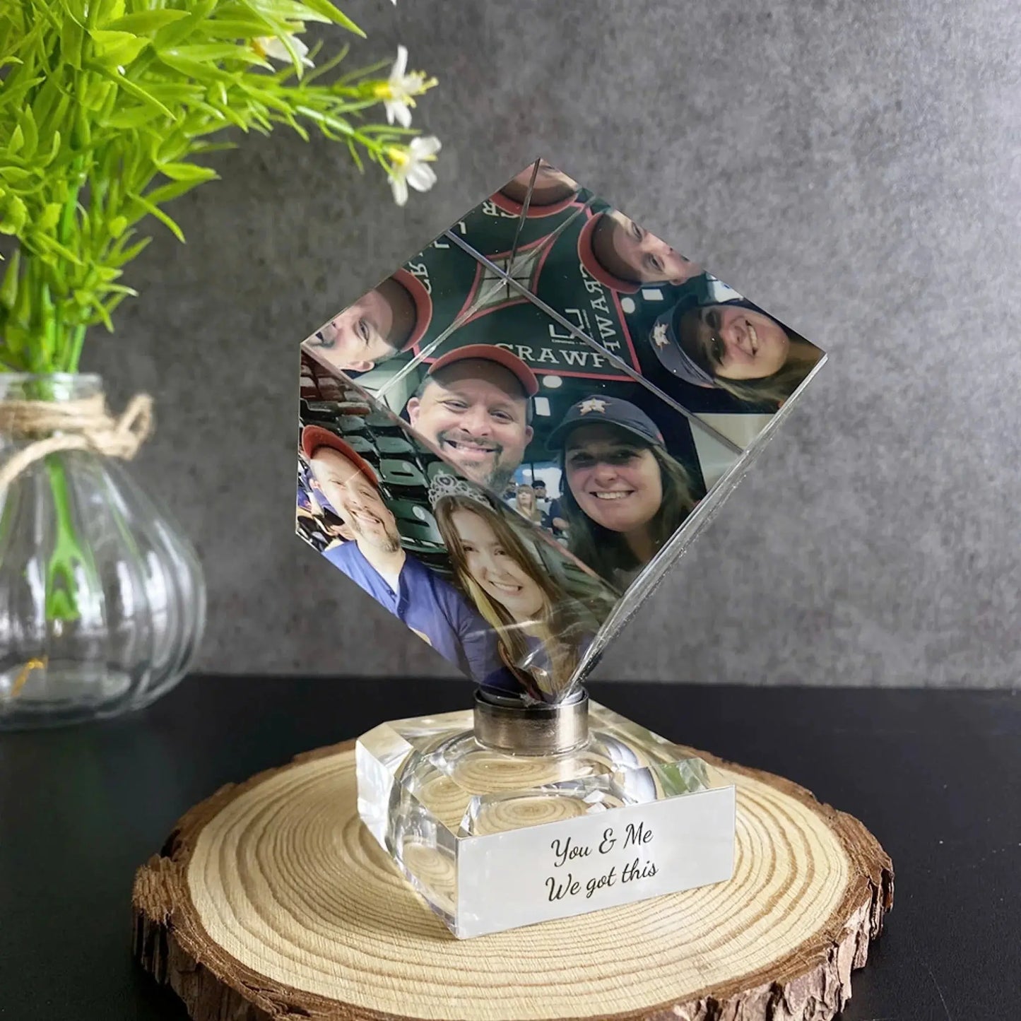 Unique Crystal Photo Cube – Personalized Spinning Keepsake – Romantic Gift for Boyfriend, Girlfriend, Husband, Wife & Loved Ones Ezcustomize