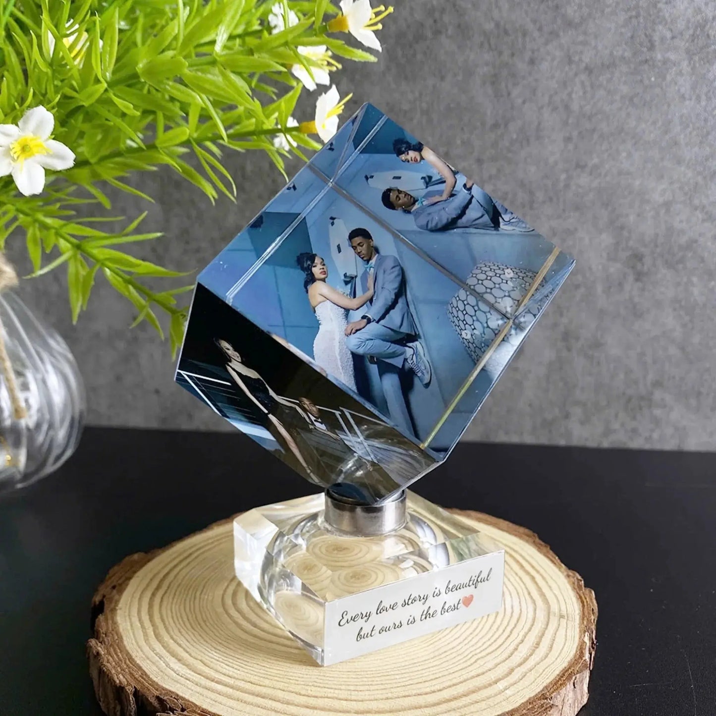 Unique Crystal Photo Cube – Personalized Spinning Keepsake – Romantic Gift for Boyfriend, Girlfriend, Husband, Wife & Loved Ones Ezcustomize