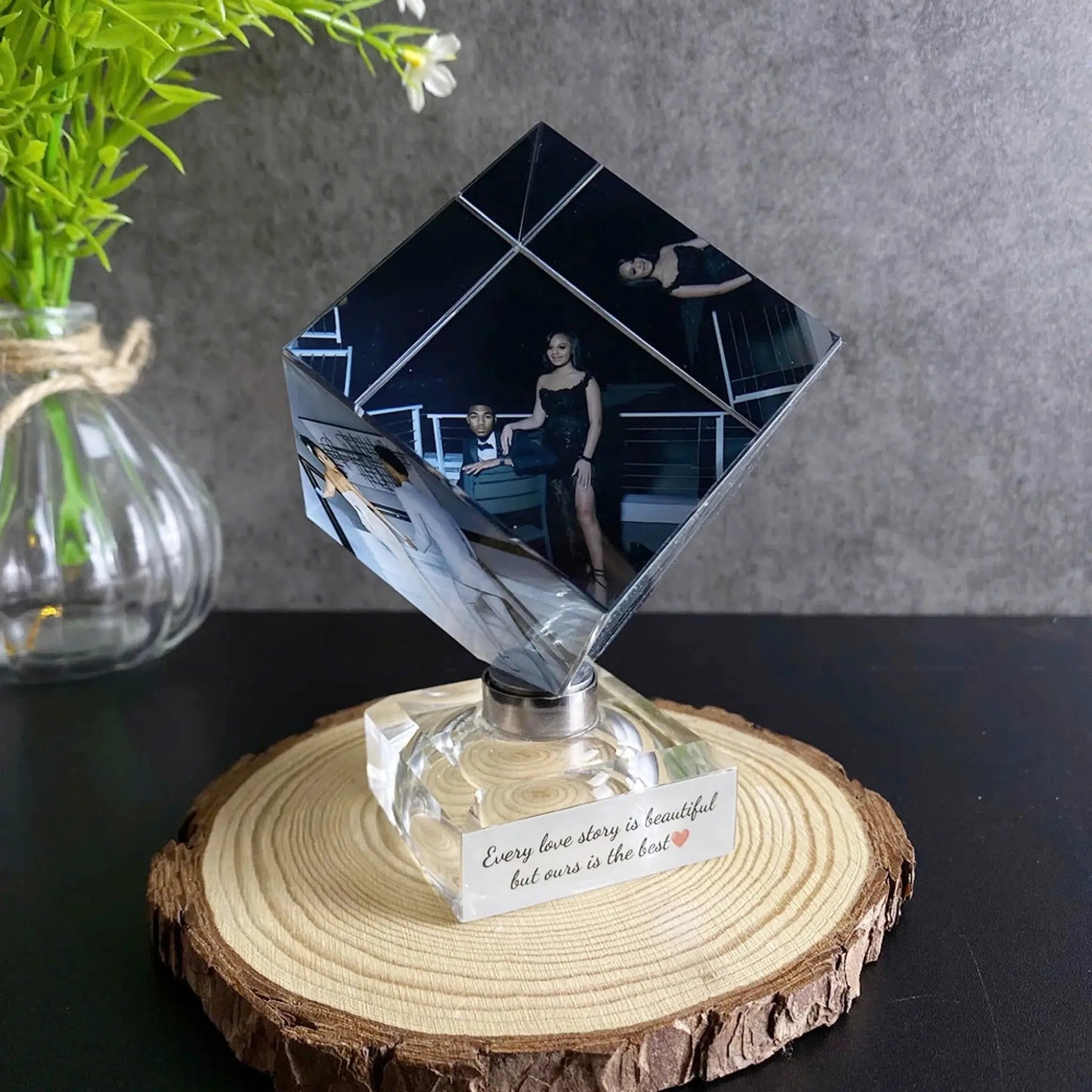 Unique Crystal Photo Cube – Personalized Spinning Keepsake – Romantic Gift for Boyfriend, Girlfriend, Husband, Wife & Loved Ones Ezcustomize