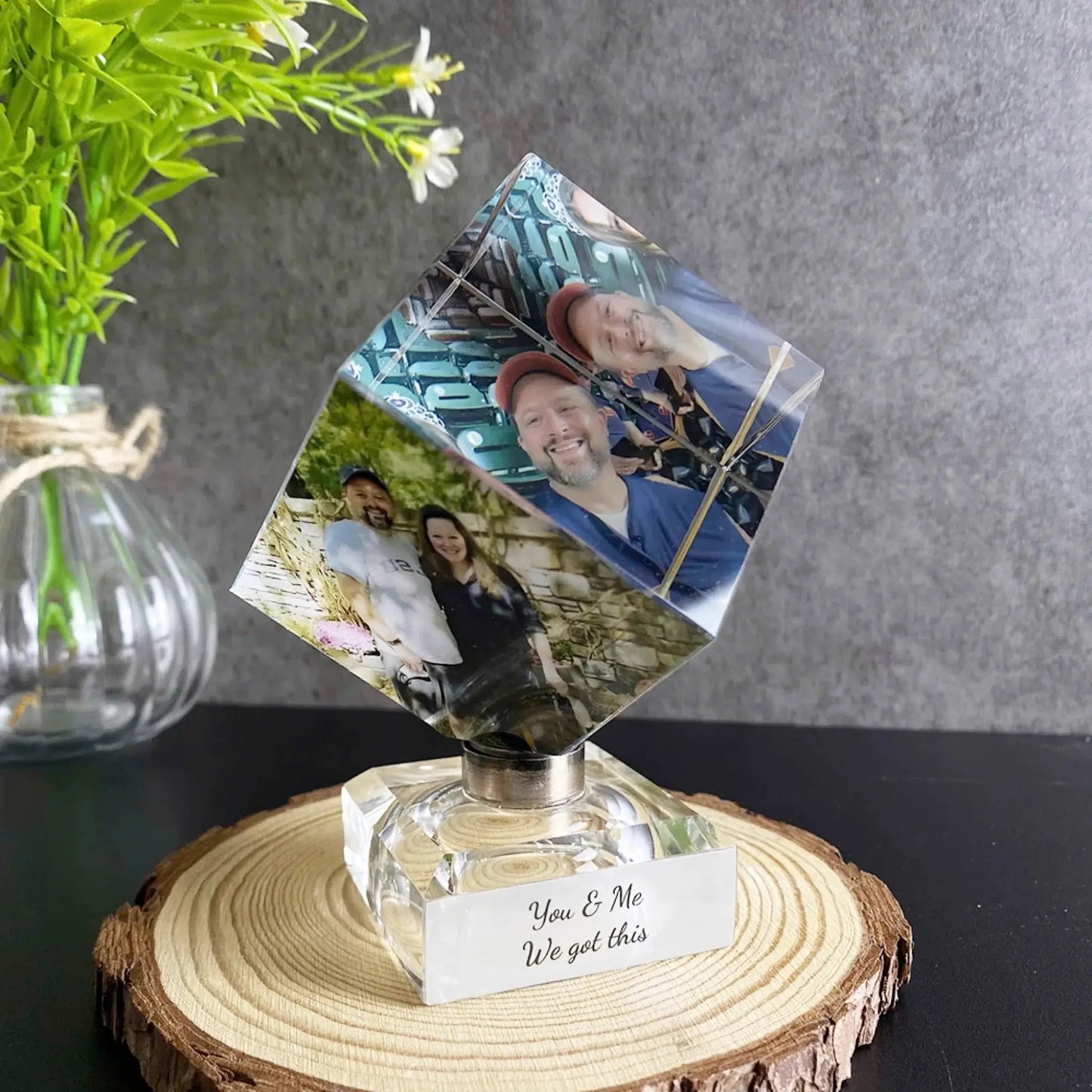 Unique Crystal Photo Cube – Personalized Spinning Keepsake – Romantic Gift for Boyfriend, Girlfriend, Husband, Wife & Loved Ones Ezcustomize