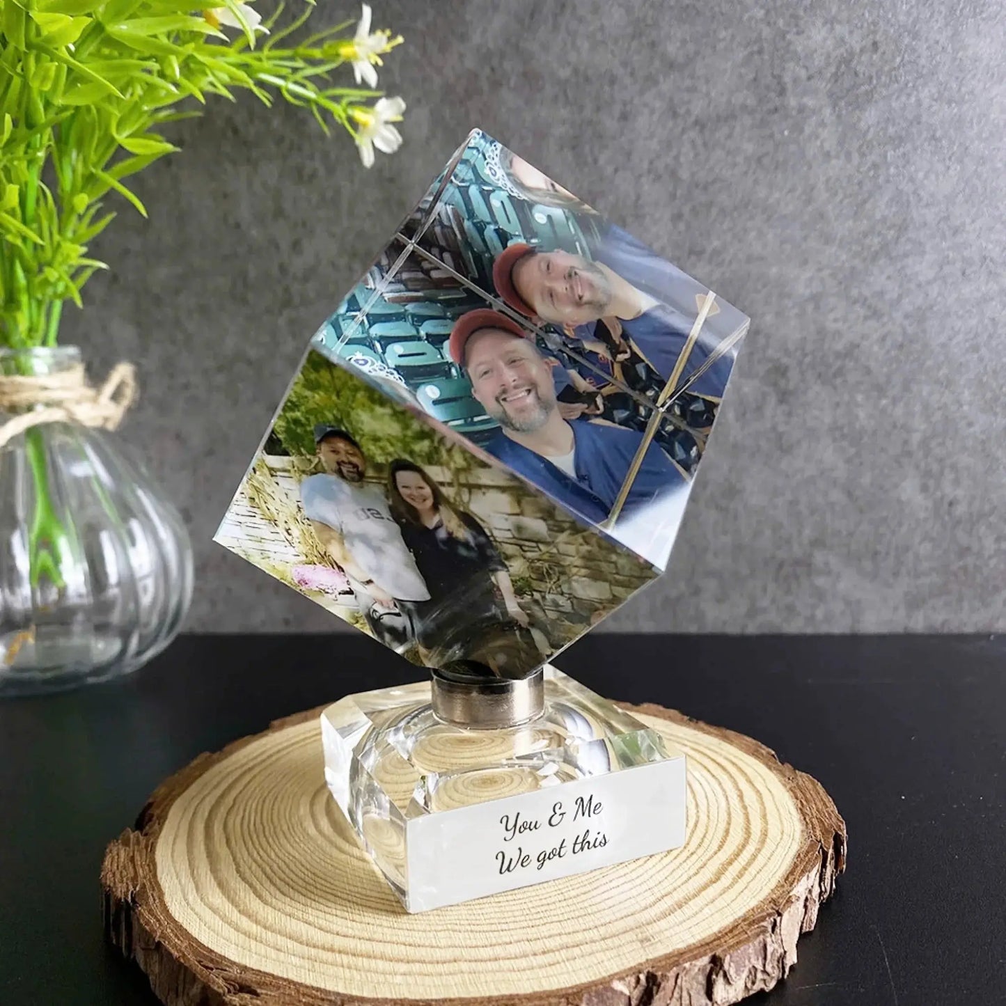 Unique Crystal Photo Cube – Personalized Spinning Keepsake – Romantic Gift for Boyfriend, Girlfriend, Husband, Wife & Loved Ones Ezcustomize
