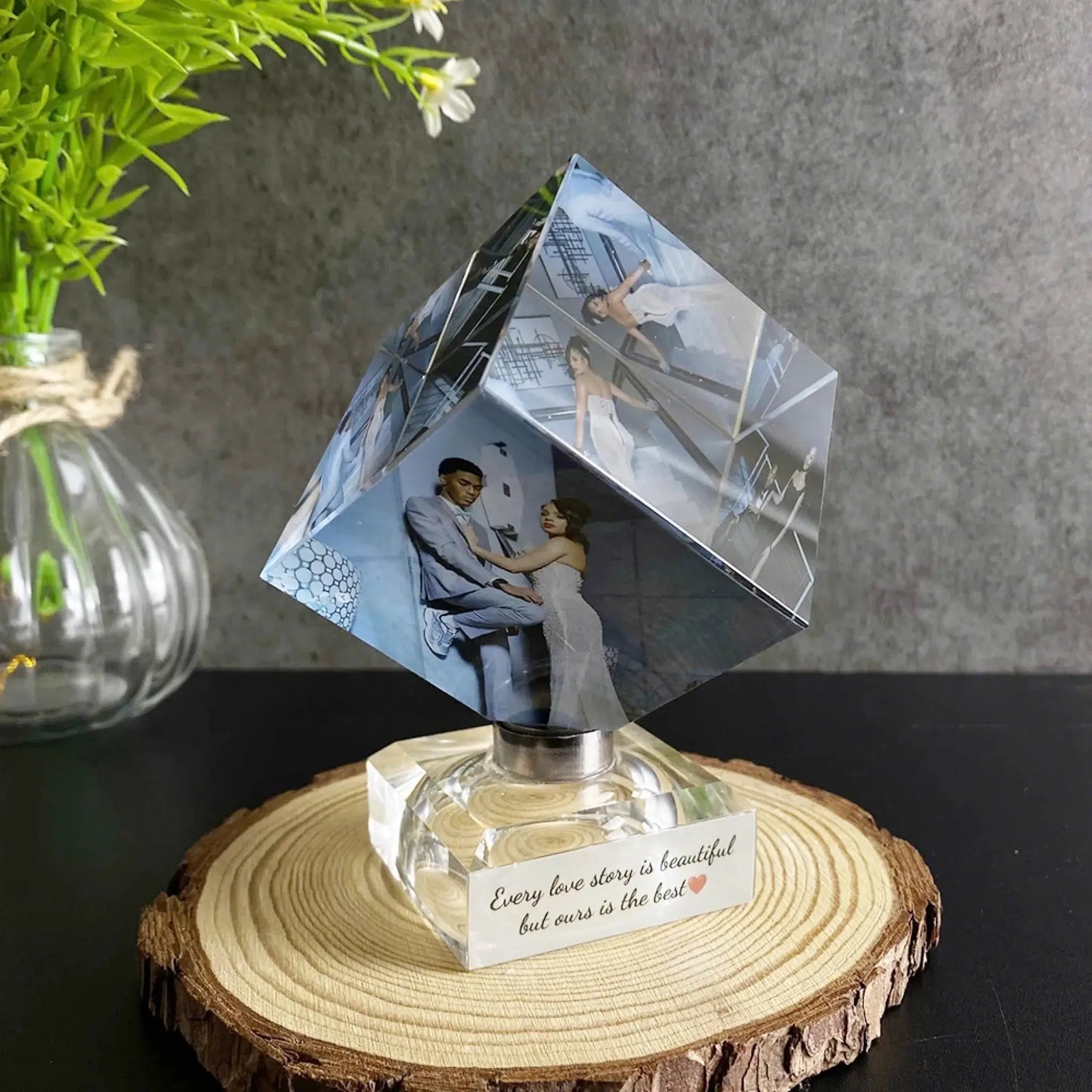 Unique Crystal Photo Cube – Personalized Spinning Keepsake – Romantic Gift for Boyfriend, Girlfriend, Husband, Wife & Loved Ones Ezcustomize