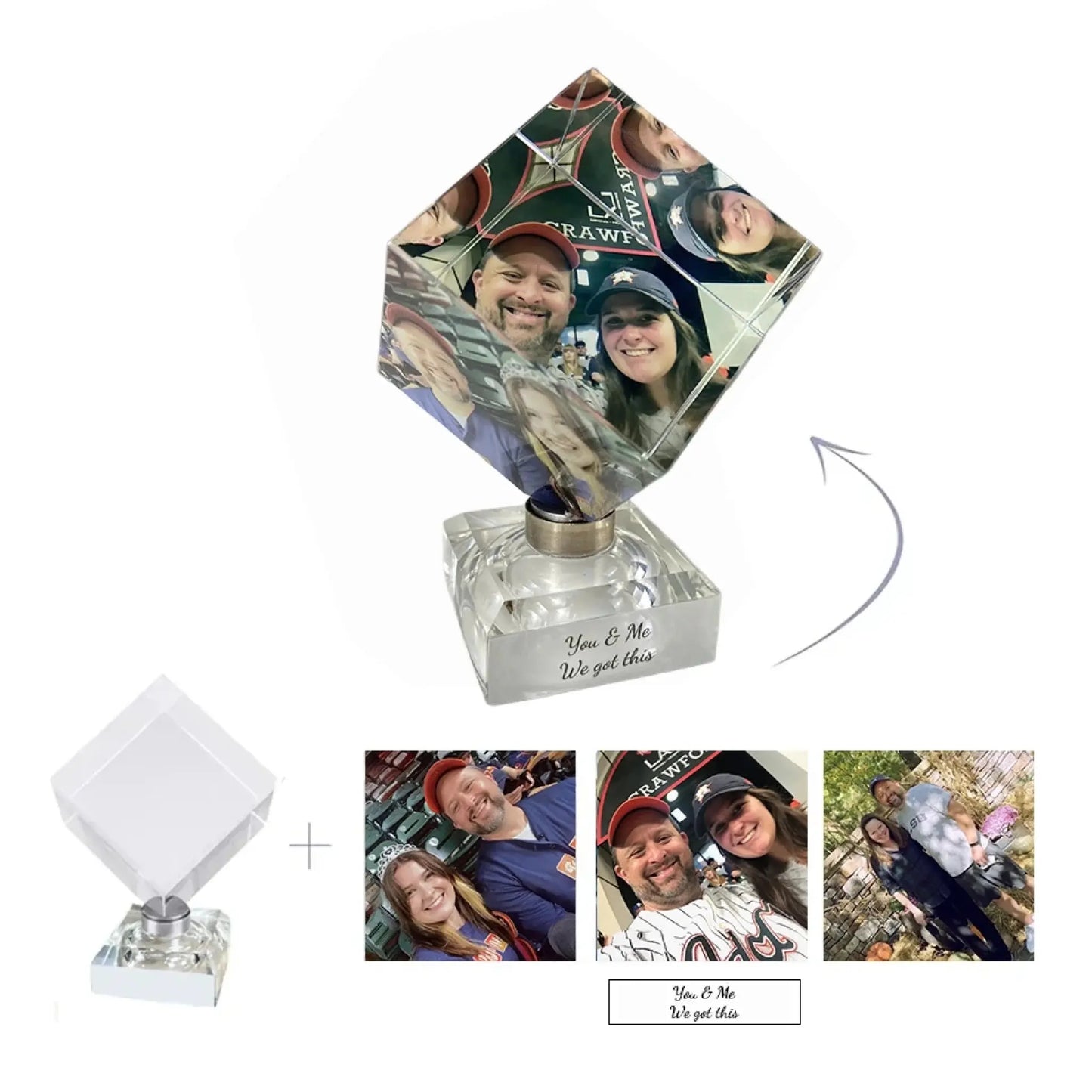 Unique Crystal Photo Cube – Personalized Spinning Keepsake – Romantic Gift for Boyfriend, Girlfriend, Husband, Wife & Loved Ones Ezcustomize