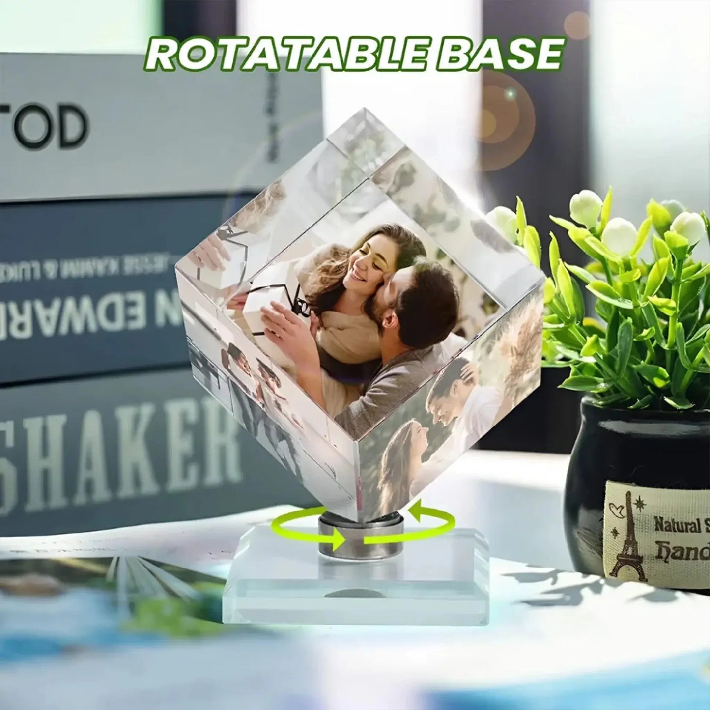 Unique Crystal Photo Cube – Personalized Spinning Keepsake – Romantic Gift for Boyfriend, Girlfriend, Husband, Wife & Loved Ones Ezcustomize