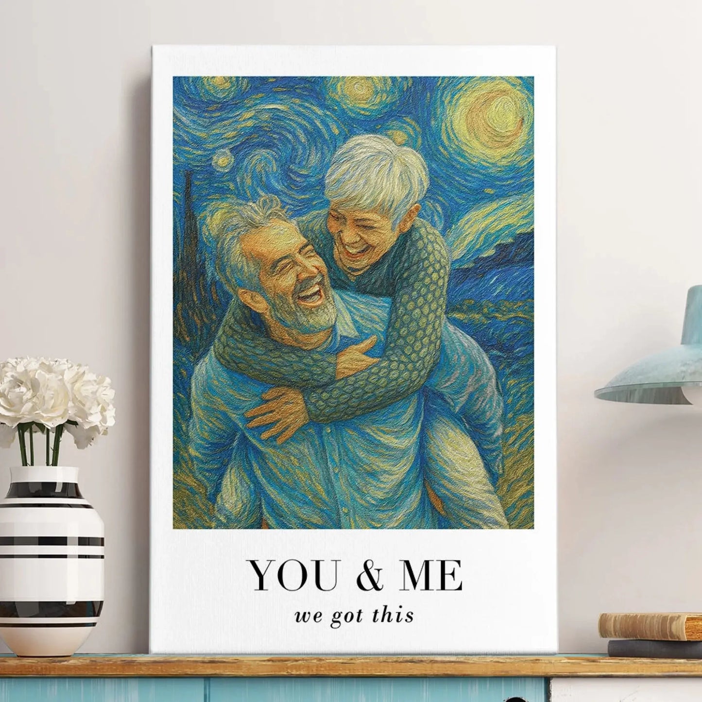 Van Gogh Style Custom Couple Portrait – Personalized Photo Poster/Canvas with Quote – Artistic Gift for Anniversary or Valentine Ezcustomize