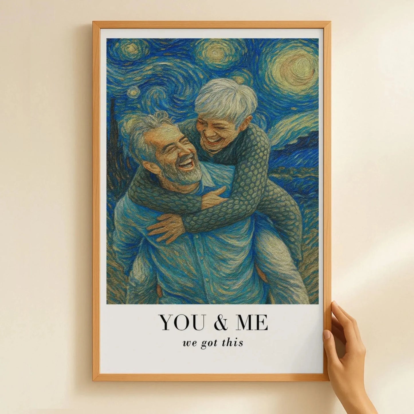 Van Gogh Style Custom Couple Portrait – Personalized Photo Poster/Canvas with Quote – Artistic Gift for Anniversary or Valentine Ezcustomize