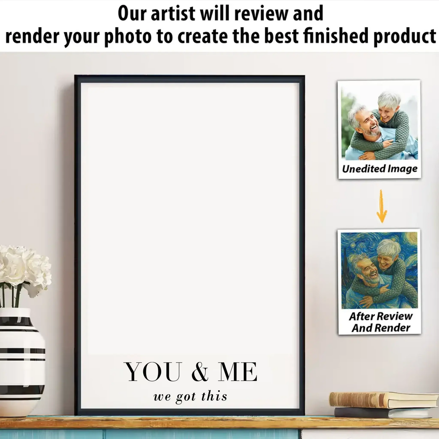 Van Gogh Style Custom Couple Portrait – Personalized Photo Poster/Canvas with Quote – Artistic Gift for Anniversary or Valentine Ezcustomize