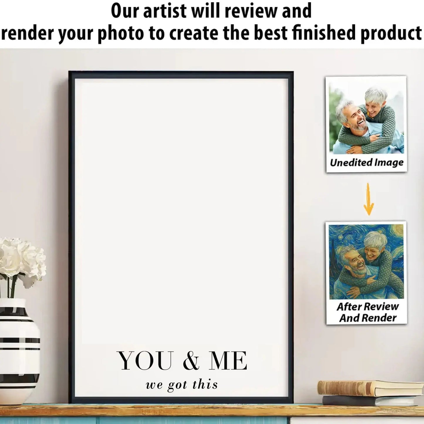 Van Gogh Style Custom Couple Portrait – Personalized Photo Poster/Canvas with Quote – Artistic Gift for Anniversary or Valentine Ezcustomize