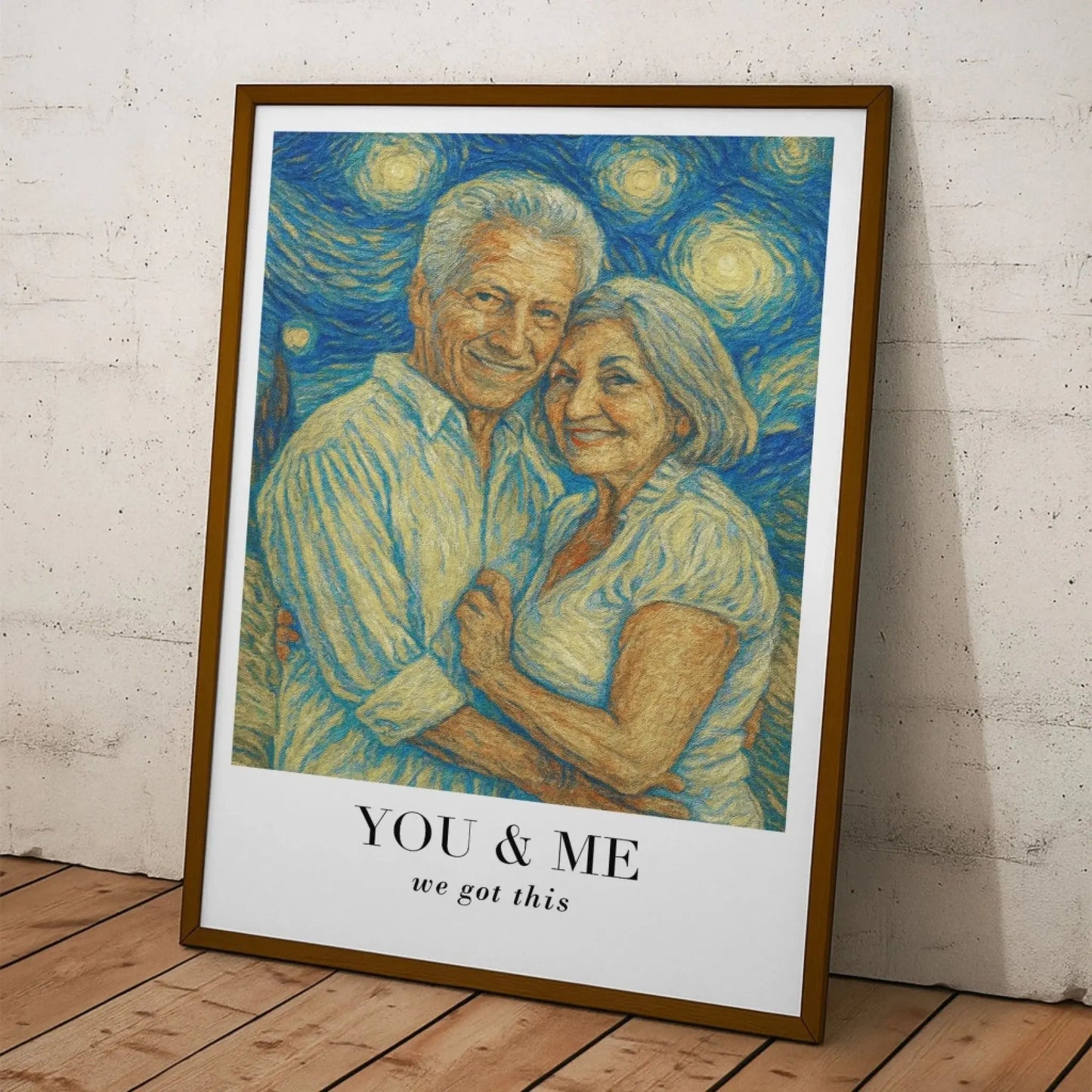Van Gogh Style Custom Couple Portrait – Personalized Photo Poster/Canvas with Quote – Artistic Gift for Anniversary or Valentine Ezcustomize