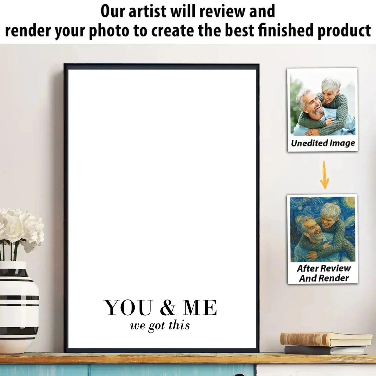 Van Gogh Style Custom Couple Portrait – Personalized Photo Poster/Canvas with Quote – Artistic Gift for Anniversary or Valentine Ezcustomize