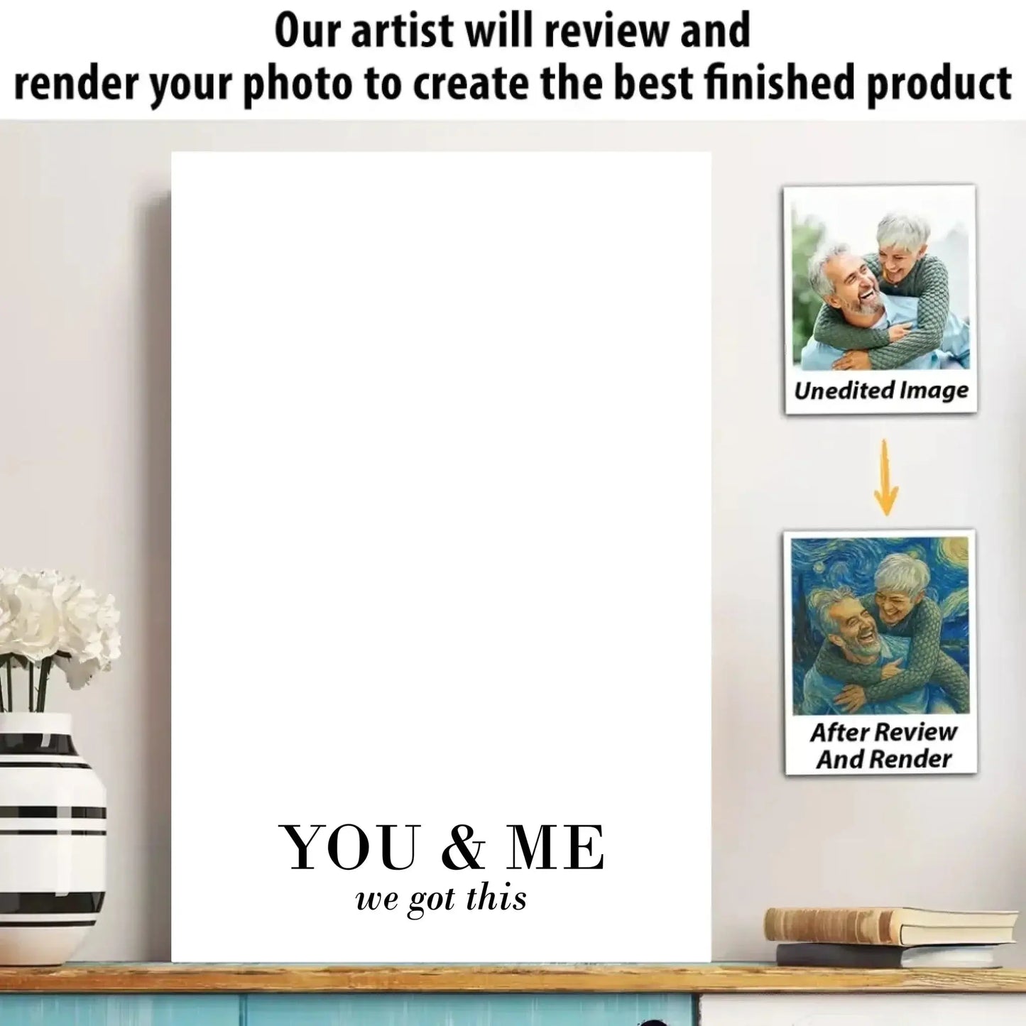 Van Gogh Style Custom Couple Portrait – Personalized Photo Poster/Canvas with Quote – Artistic Gift for Anniversary or Valentine Ezcustomize