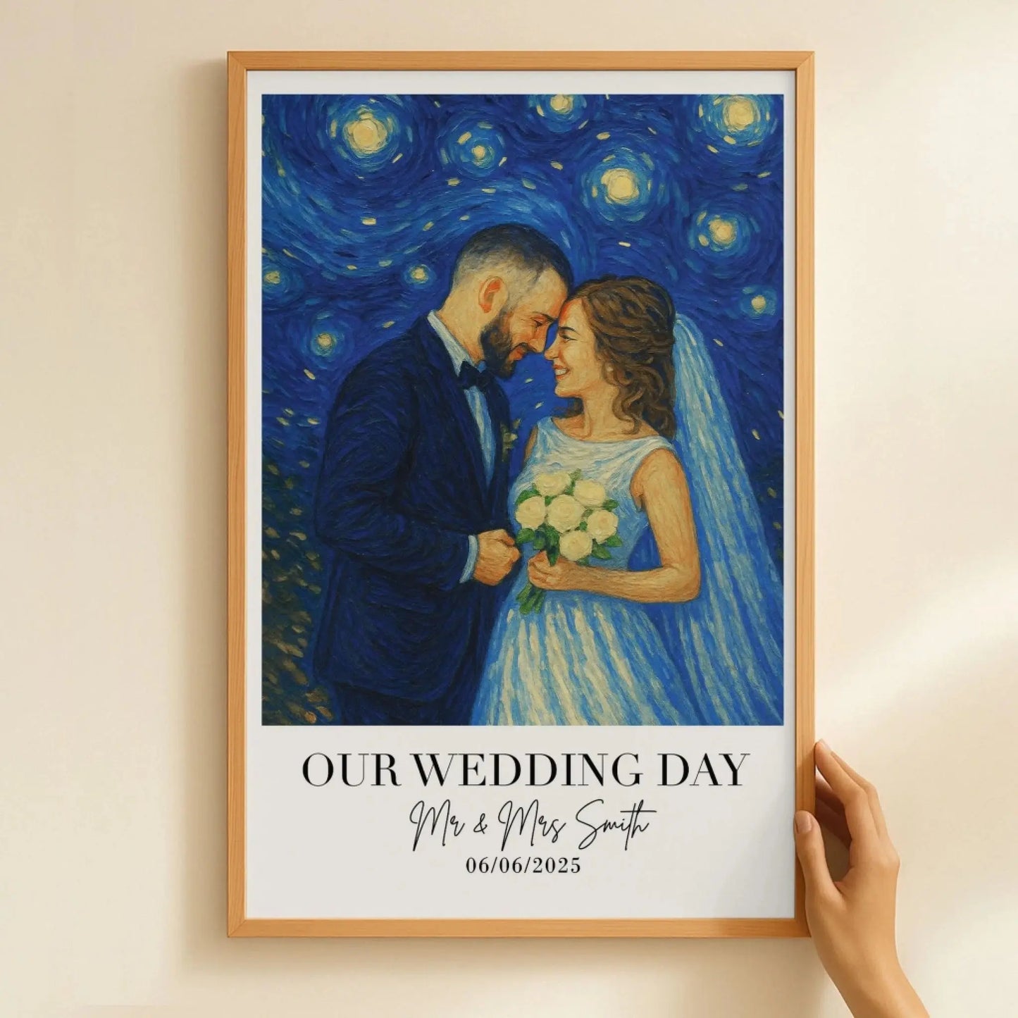Van Gogh Style Wedding Portrait – Personalized Photo Poster/Canvas with Names and Date – Romantic Anniversary Gift for Couples Ezcustomize