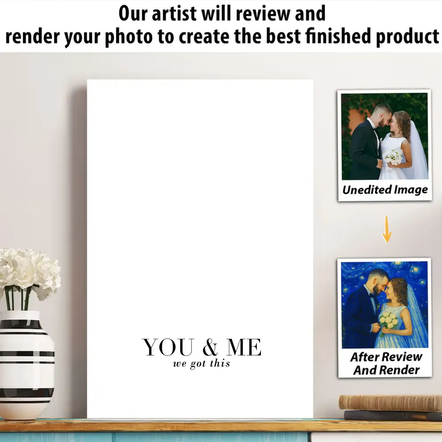 Van Gogh Style Wedding Portrait – Personalized Photo Poster/Canvas with Names and Date – Romantic Anniversary Gift for Couples Ezcustomize