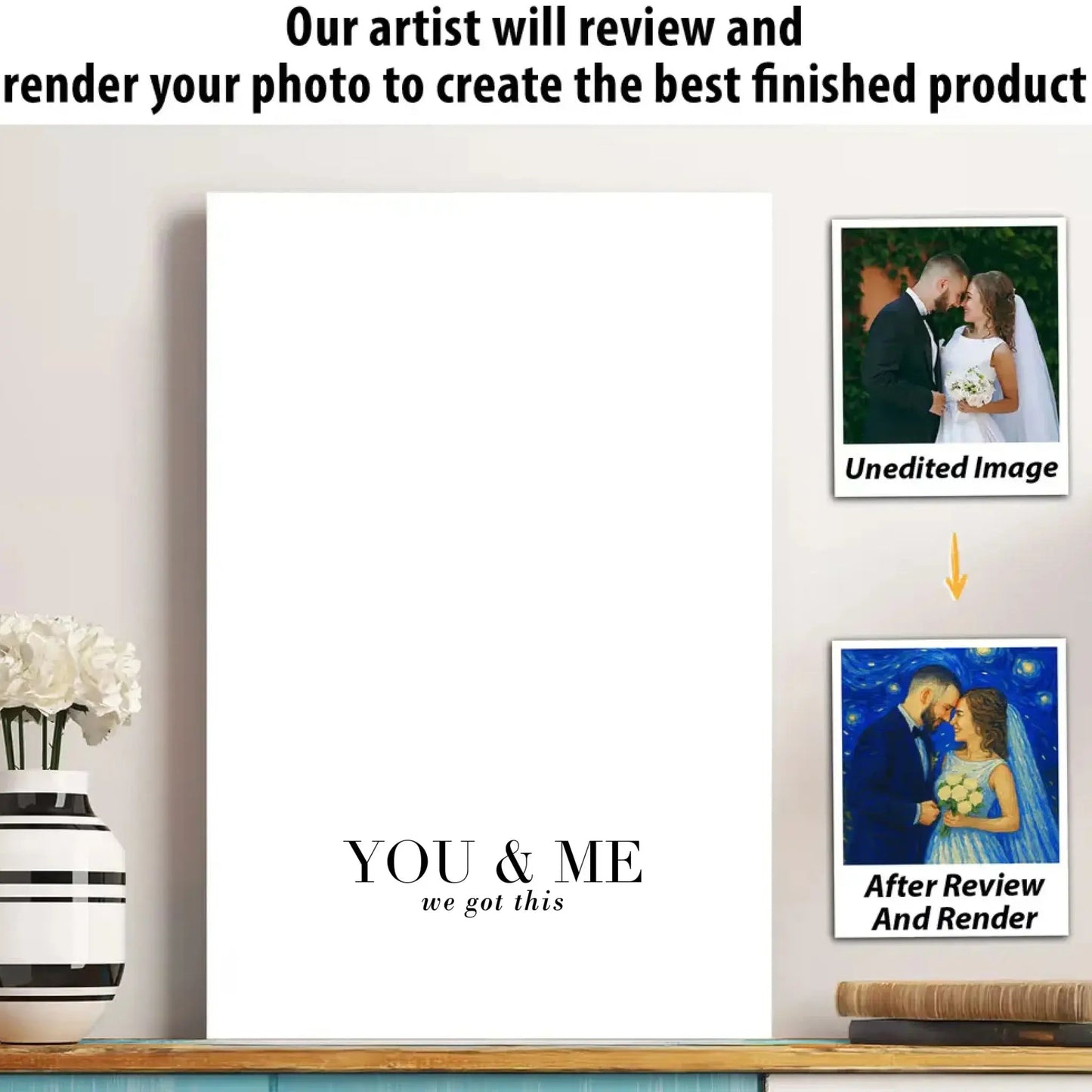 Van Gogh Style Wedding Portrait – Personalized Photo Poster/Canvas with Names and Date – Romantic Anniversary Gift for Couples Ezcustomize