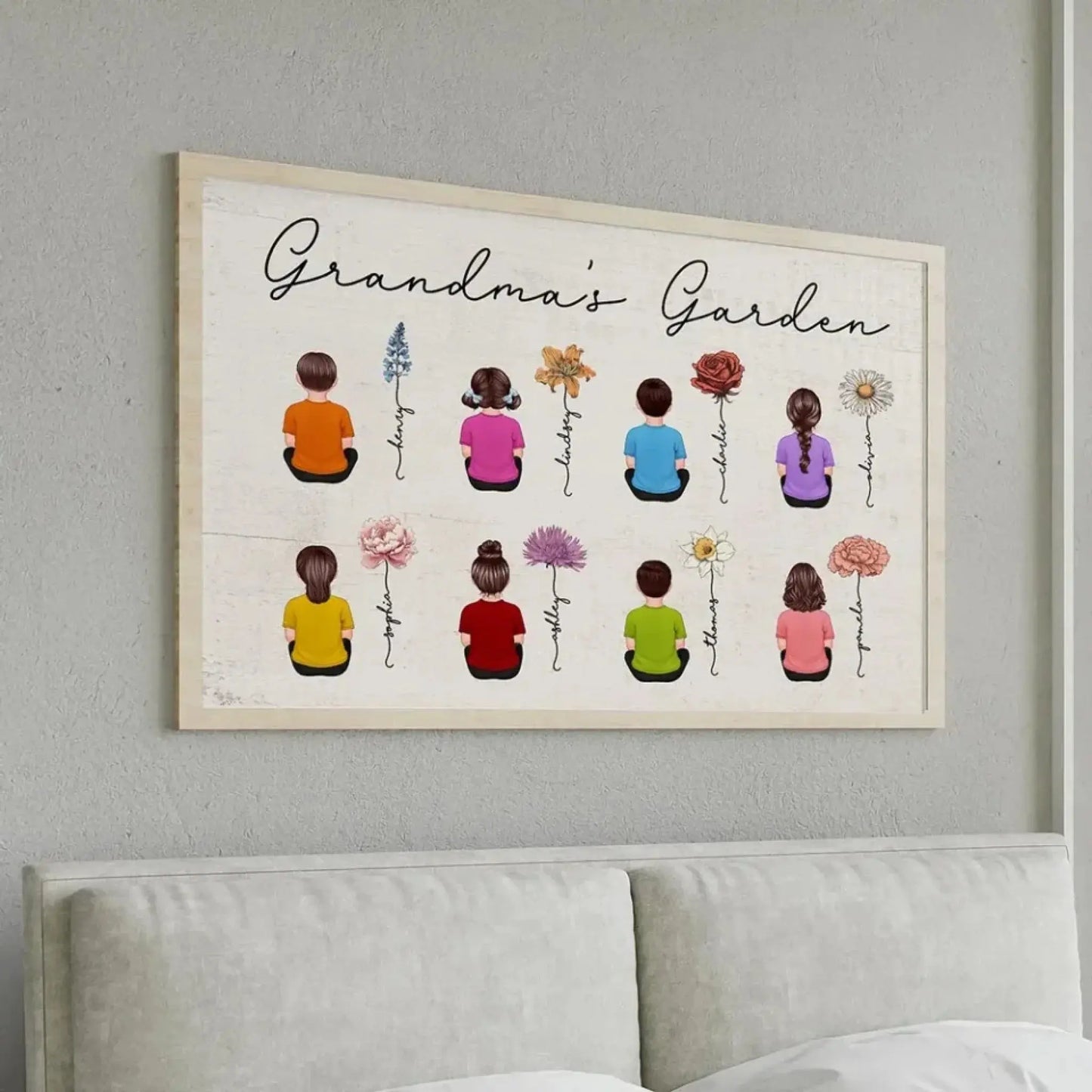 Vintage Birth Month Flowers Garden With Grandkids Names Personalized Poster, Gift For Grandma Mom Auntie Ezcustomize