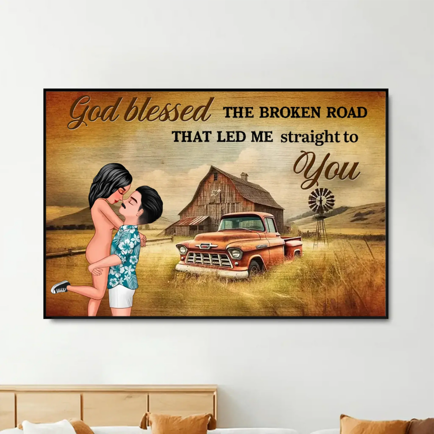 Vintage Farm-Themed Couple Art – Personalized Poster/Canvas – Rustic Love Gift for Anniversaries & Weddings Ezcustomize
