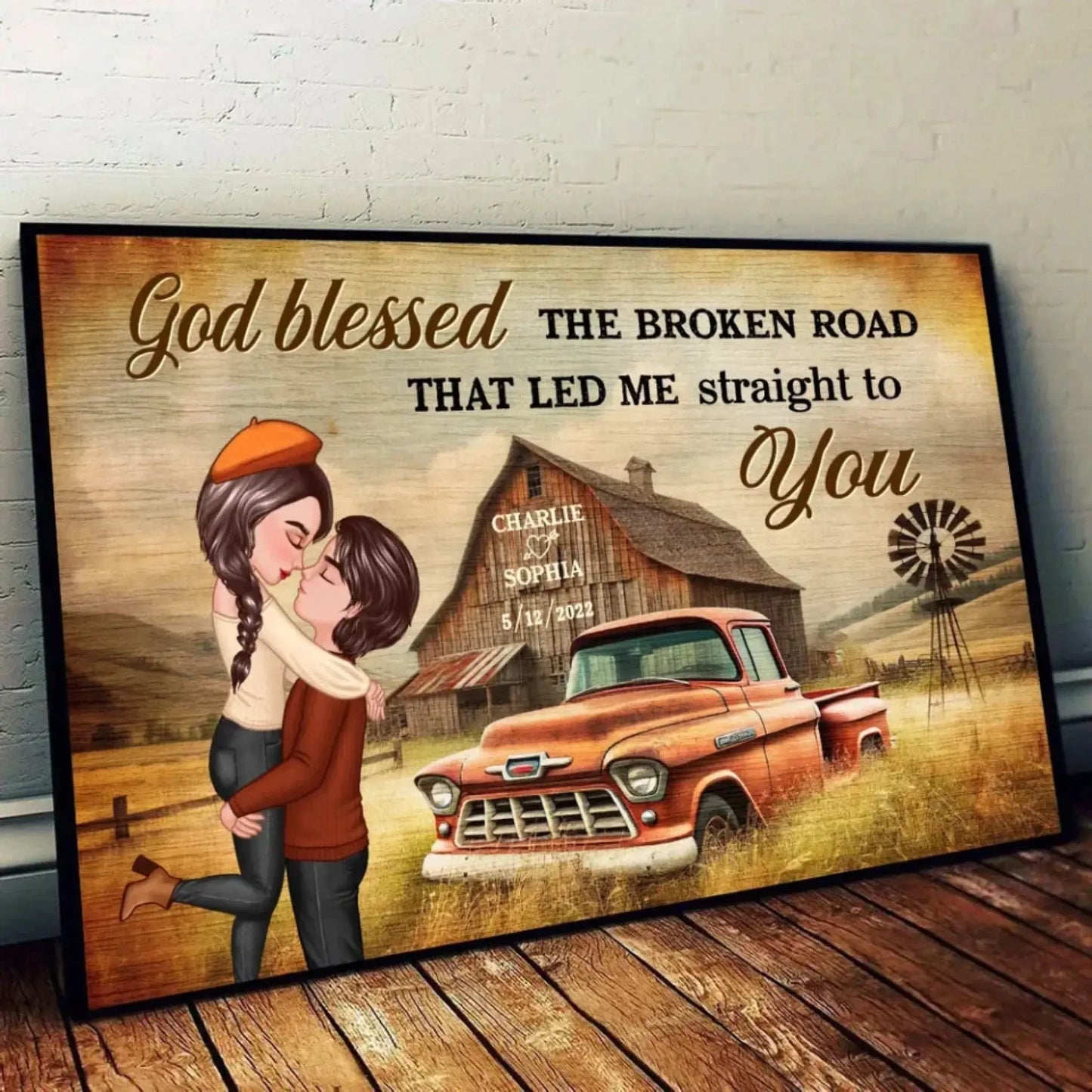 Vintage Farm-Themed Couple Art – Personalized Poster/Canvas – Rustic Love Gift for Anniversaries & Weddings Ezcustomize