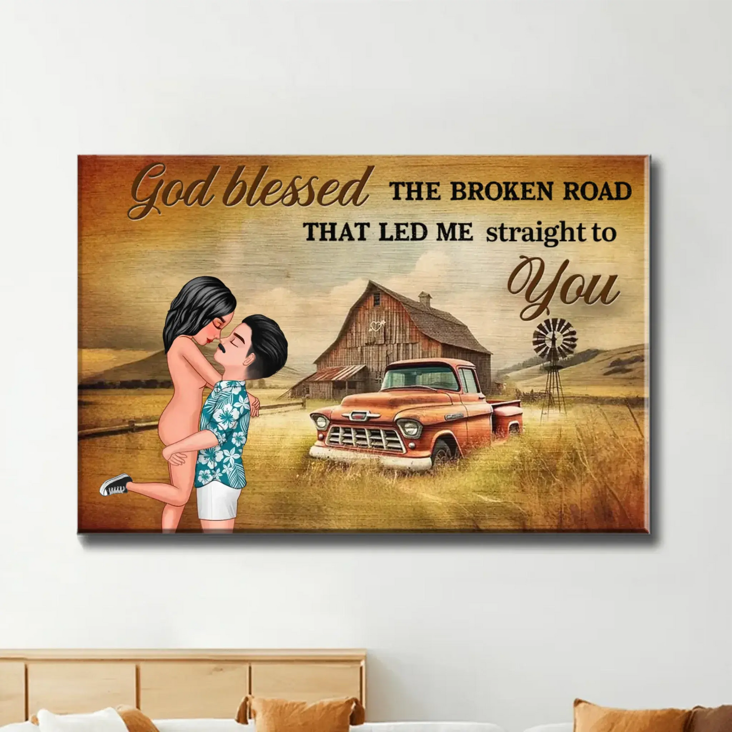 Vintage Farm-Themed Couple Art – Personalized Poster/Canvas – Rustic Love Gift for Anniversaries & Weddings Ezcustomize