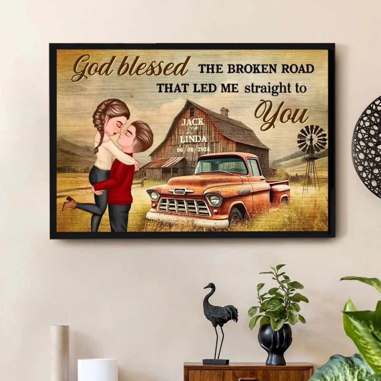 Vintage Farm-Themed Couple Art – Personalized Poster/Canvas – Rustic Love Gift for Anniversaries & Weddings Ezcustomize