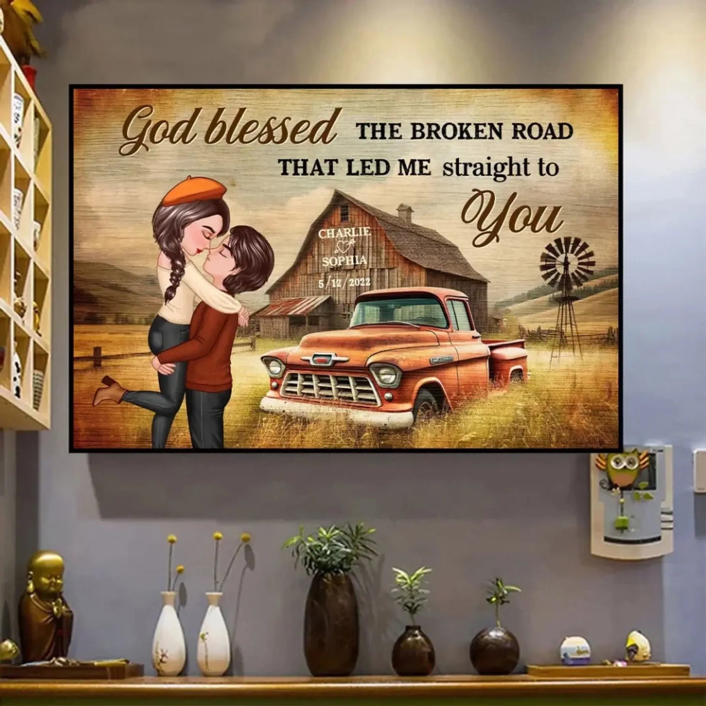 Vintage Farm-Themed Couple Art – Personalized Poster/Canvas – Rustic Love Gift for Anniversaries & Weddings Ezcustomize