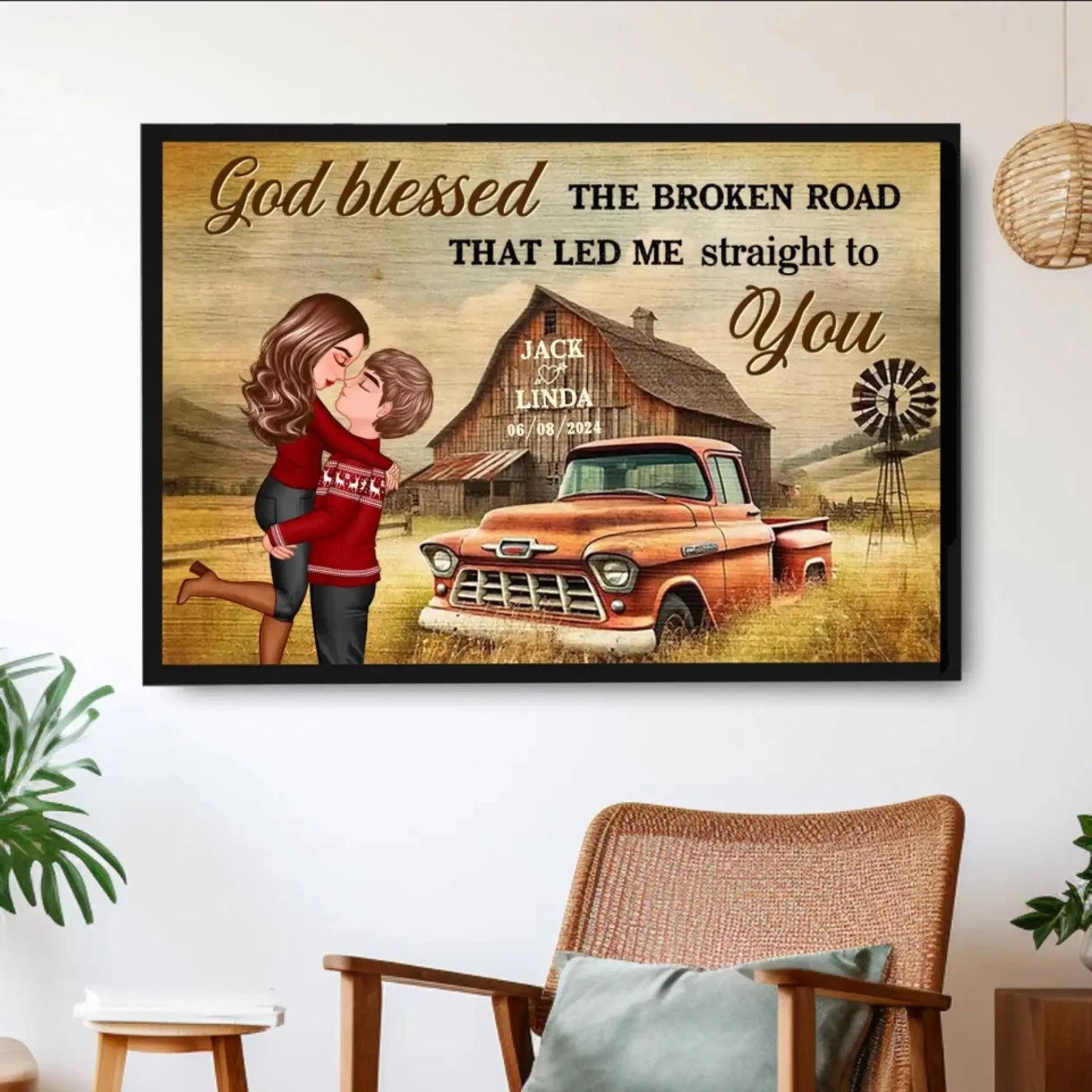 Vintage Farm-Themed Couple Art – Personalized Poster/Canvas – Rustic Love Gift for Anniversaries & Weddings Ezcustomize