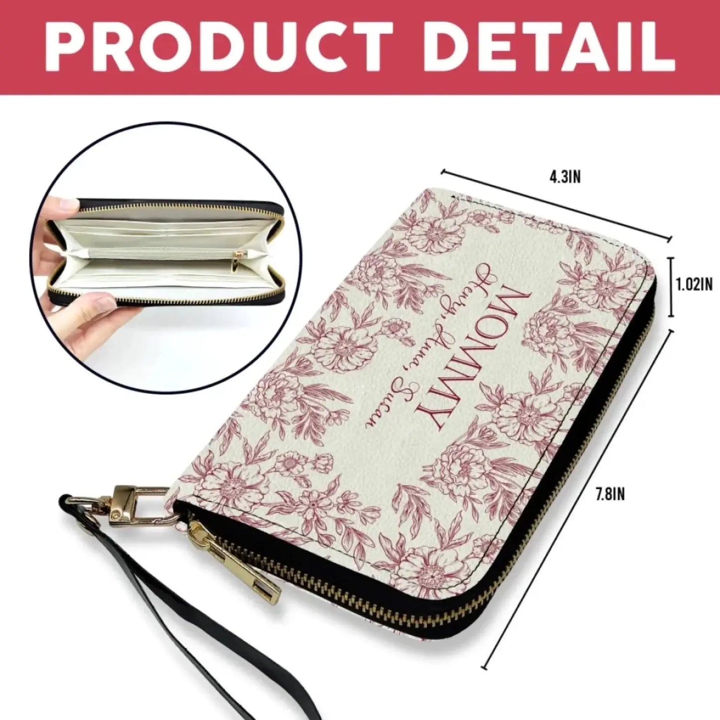Vintage Floral Grandma And Her Kids - Personalized Leather Wallet, Retro Style Wallet, Gift for Mom/ Grandma Ezcustomize