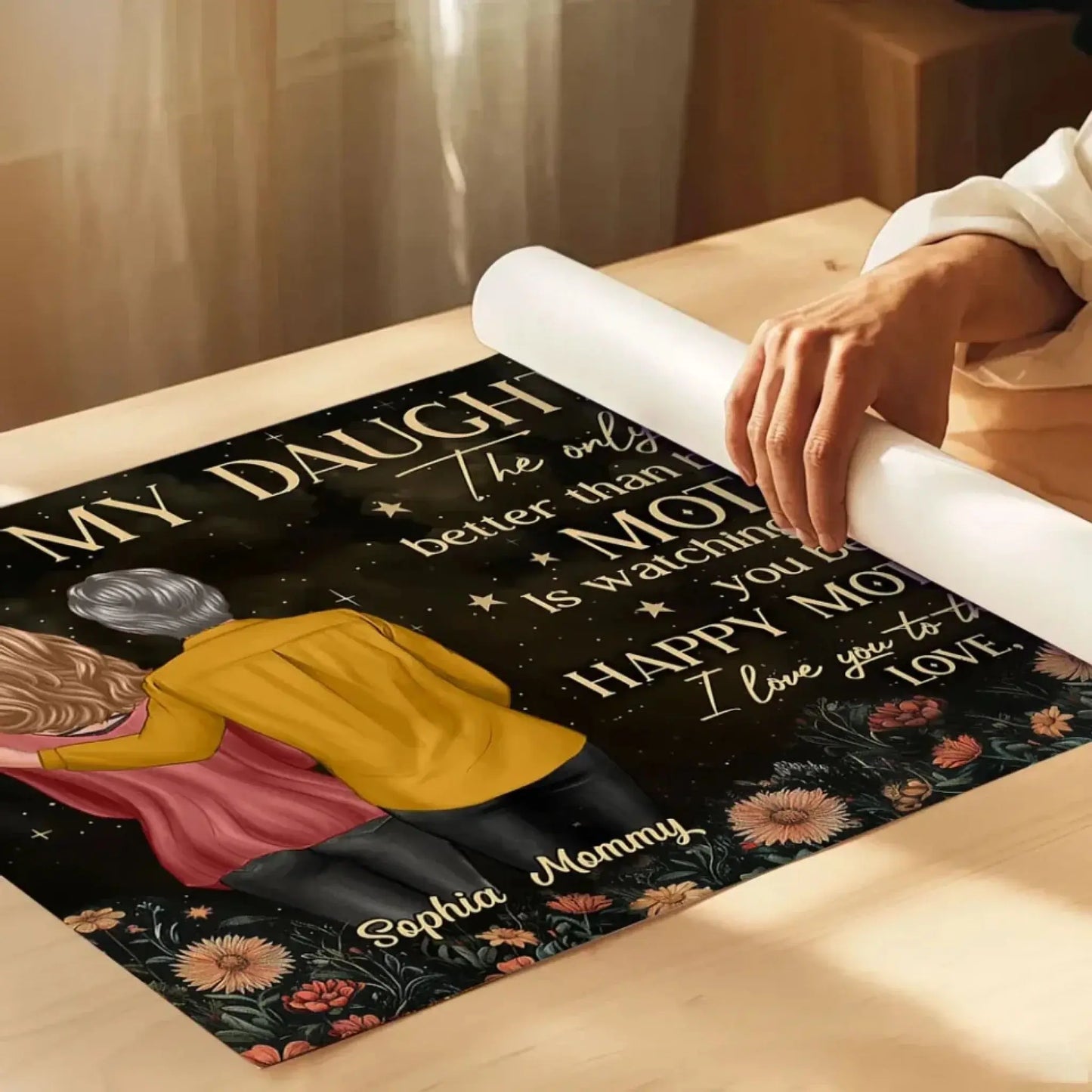 Vintage Flowers & Gold Moon – Personalized Poster/Canvas – Mother’s Day Gift for Daughter from Mom Ezcustomize