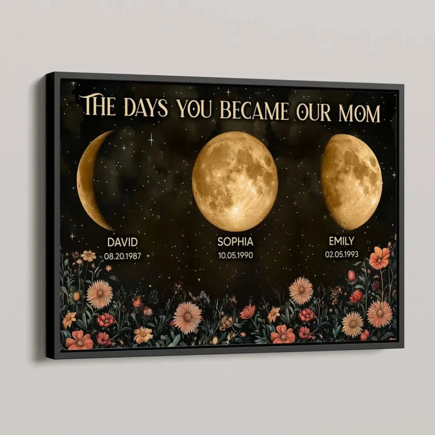 Vintage Flowers – The Day You Became Mom Birth Moon Phase Personalized Poster, Heartfelt Gift for Mom’s Birthday, Mother’s Day, or Just Because Ezcustomize