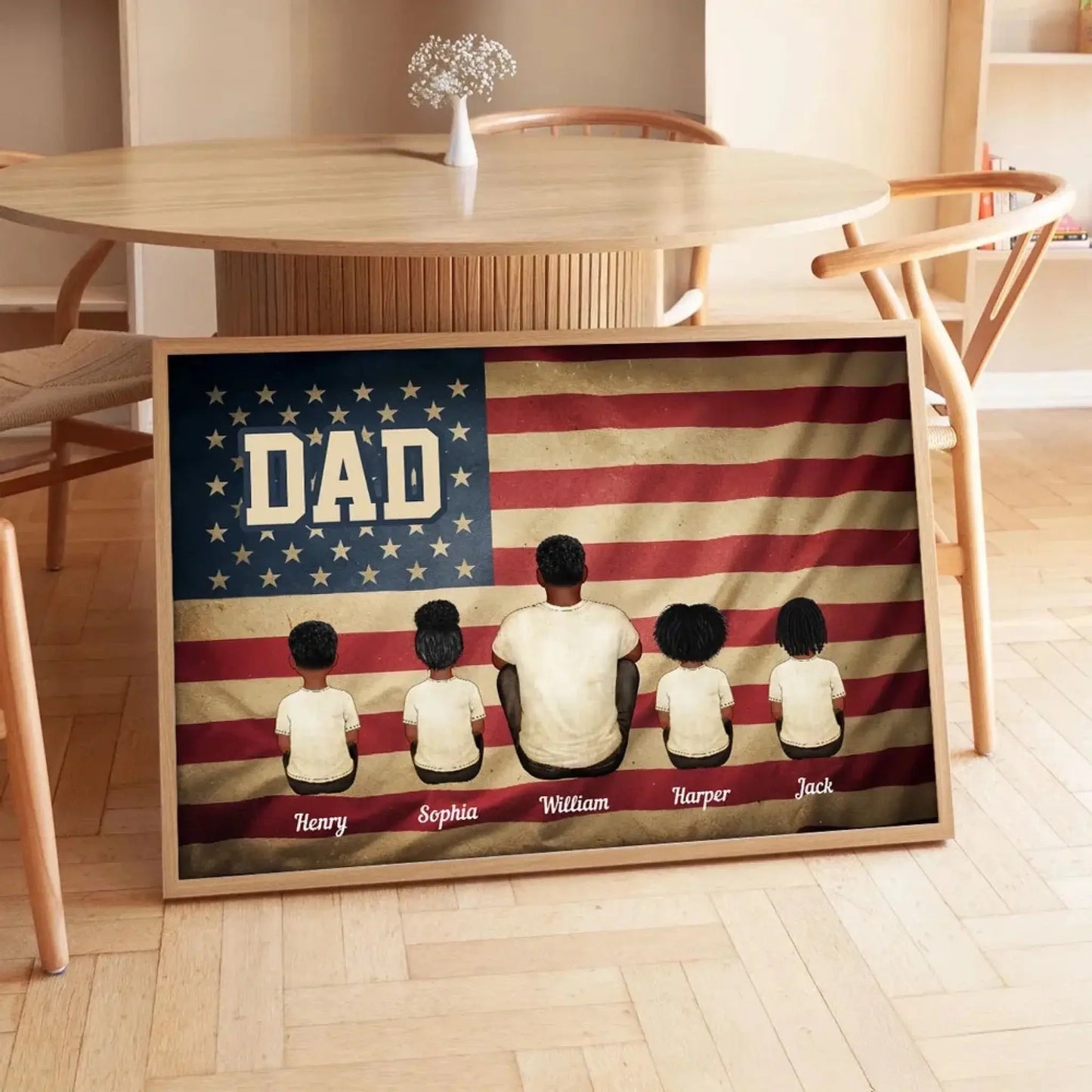 Vintage Retro Family Poster – Personalized Nation Flag Wall Art – Thoughtful Gift for Dad, Mom, or Loved Ones Ezcustomize