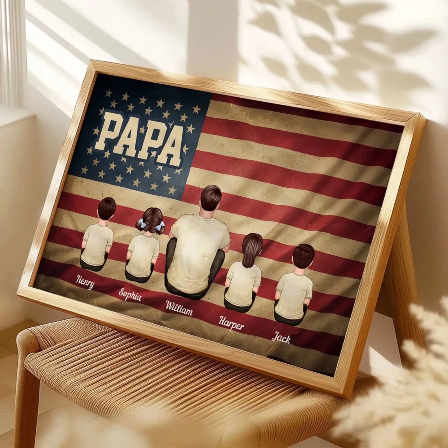Vintage Retro Family Poster – Personalized Nation Flag Wall Art – Thoughtful Gift for Dad, Mom, or Loved Ones Ezcustomize