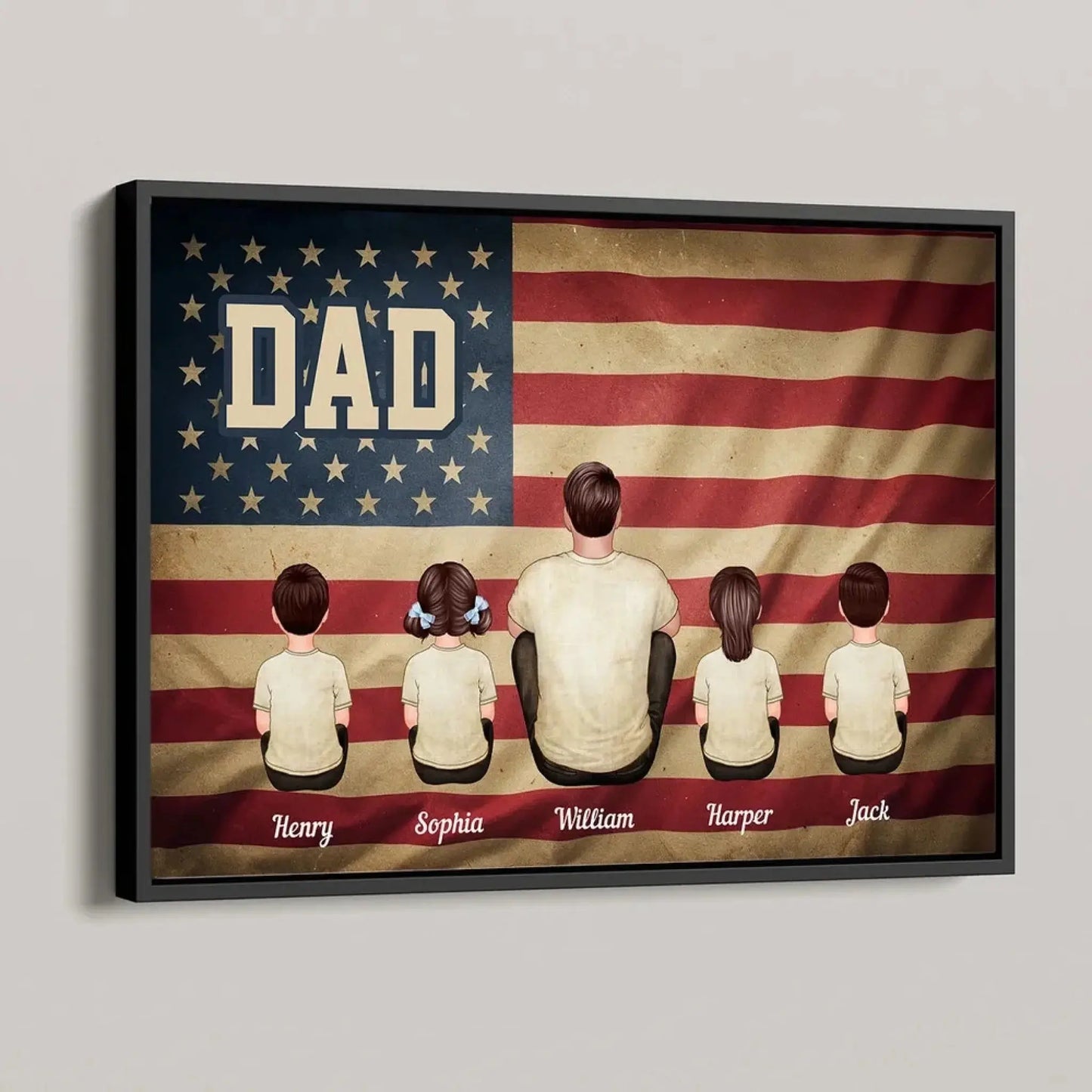 Vintage Retro Family Poster – Personalized Nation Flag Wall Art – Thoughtful Gift for Dad, Mom, or Loved Ones Ezcustomize