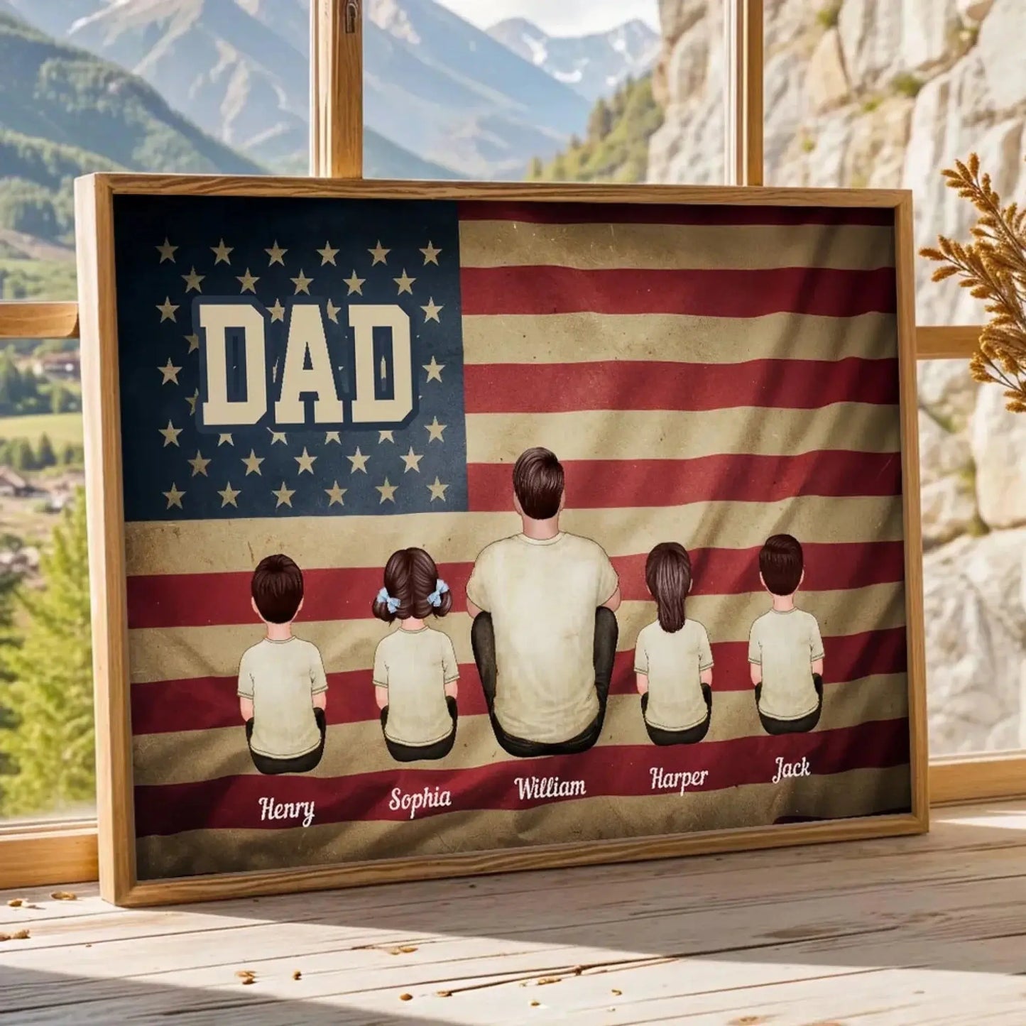 Vintage Retro Family Poster – Personalized Nation Flag Wall Art – Thoughtful Gift for Dad, Mom, or Loved Ones Ezcustomize