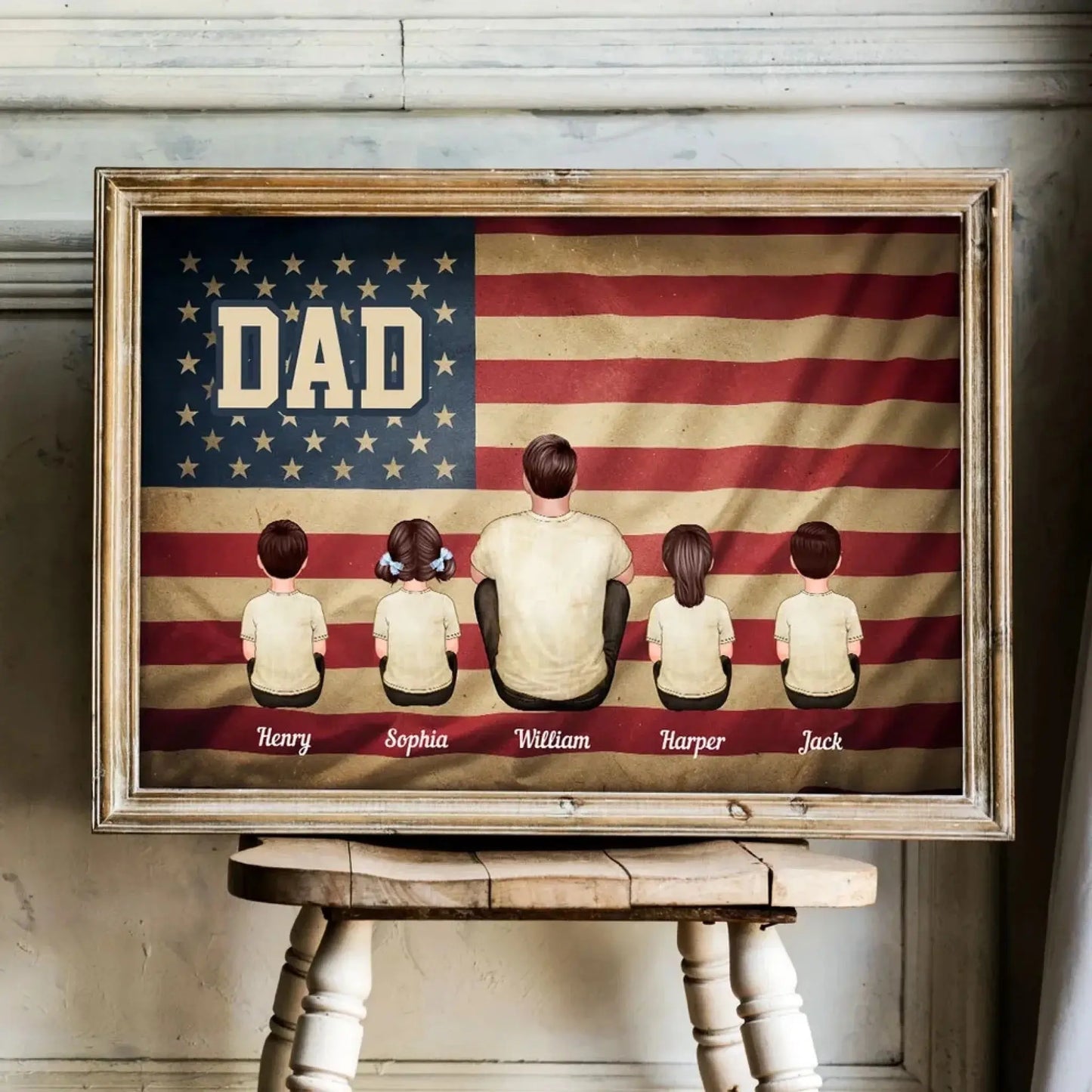 Vintage Retro Family Poster – Personalized Nation Flag Wall Art – Thoughtful Gift for Dad, Mom, or Loved Ones Ezcustomize