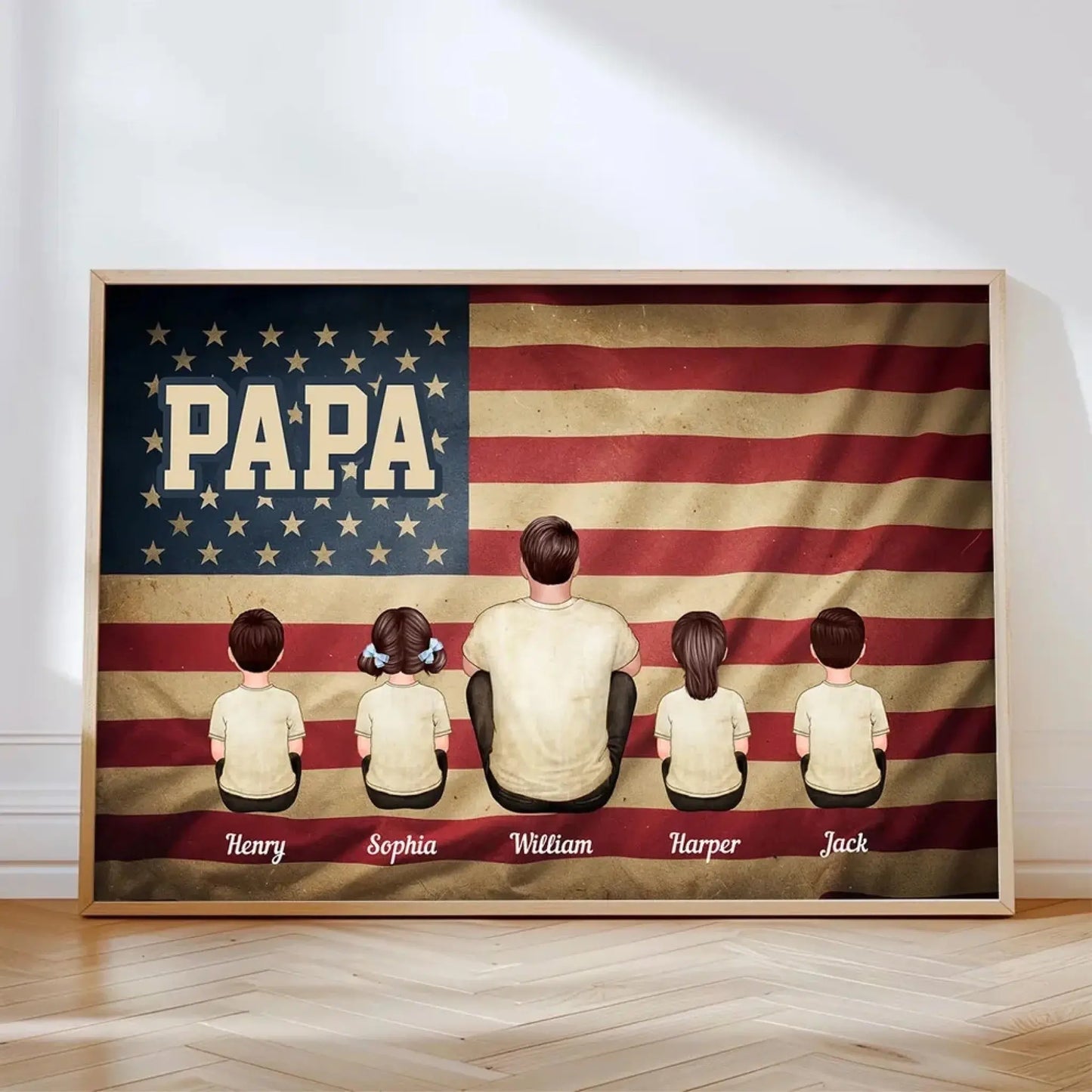 Vintage Retro Family Poster – Personalized Nation Flag Wall Art – Thoughtful Gift for Dad, Mom, or Loved Ones Ezcustomize
