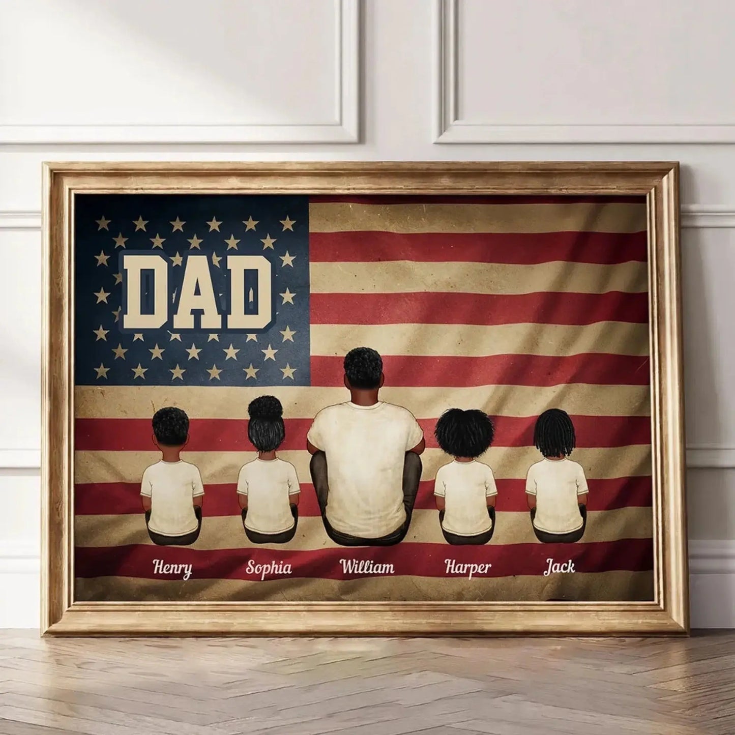 Vintage Retro Family Poster – Personalized Nation Flag Wall Art – Thoughtful Gift for Dad, Mom, or Loved Ones Ezcustomize