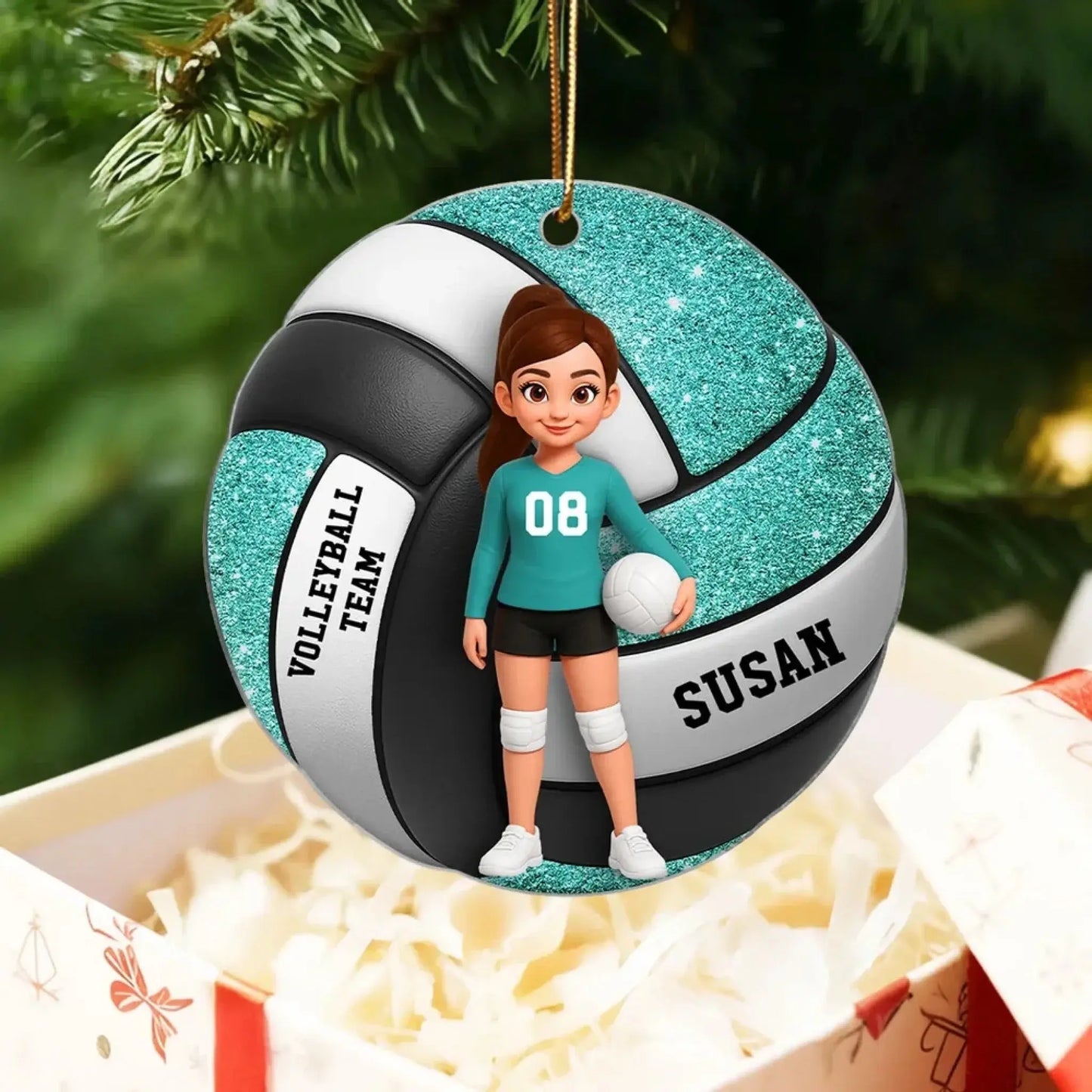 Volleyball Girl 3D Effect – Personalized Acrylic Ornament – Custom Sports Christmas Gift for Daughter, Granddaughter, Niece Ezcustomize