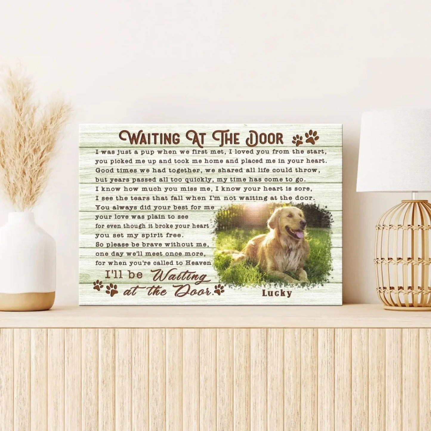 "Waiting at the Door" Dog Memorial – Personalized Poster/Canvas – Custom Photo Tribute & Sympathy Gift for Pet Owners Ezcustomize