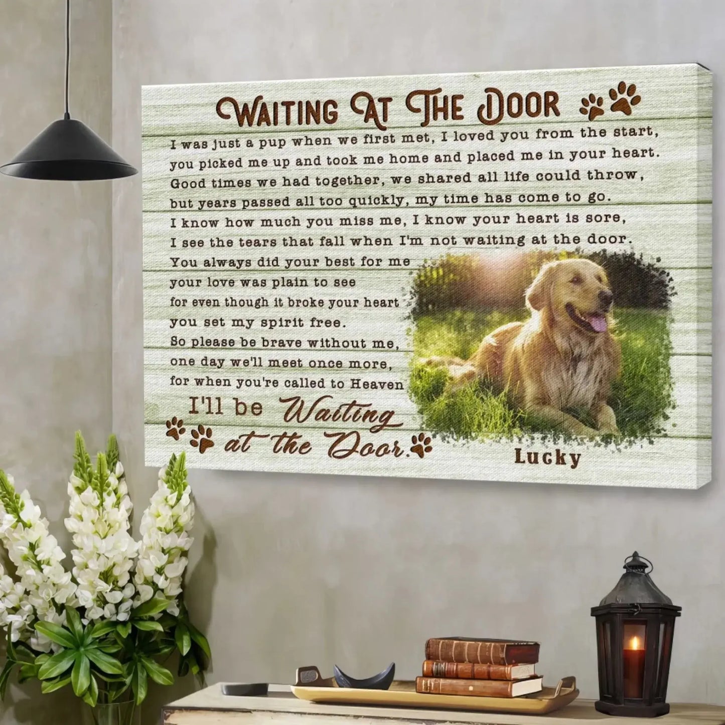"Waiting at the Door" Dog Memorial – Personalized Poster/Canvas – Custom Photo Tribute & Sympathy Gift for Pet Owners Ezcustomize