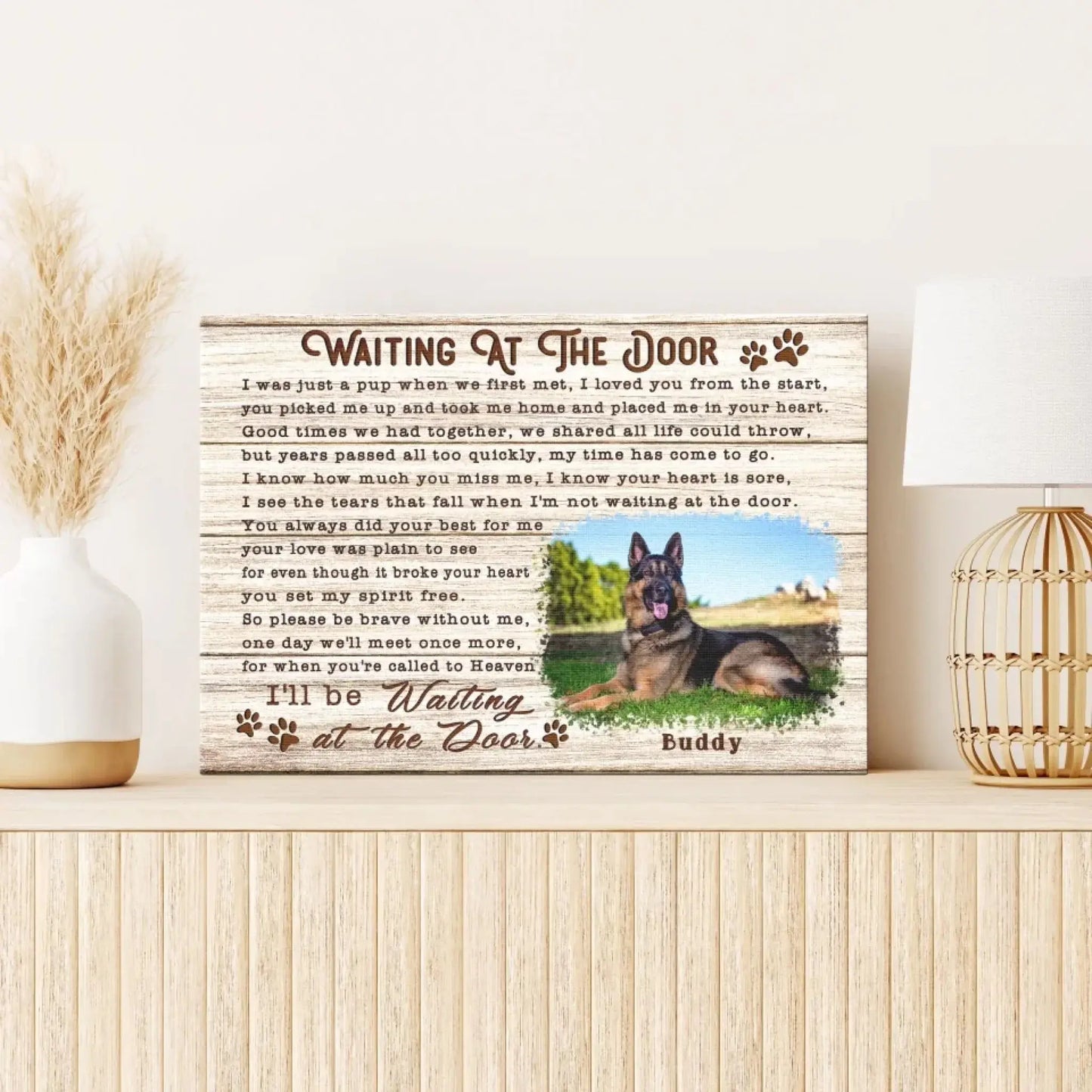 "Waiting at the Door" Dog Memorial – Personalized Poster/Canvas – Custom Photo Tribute & Sympathy Gift for Pet Owners Ezcustomize