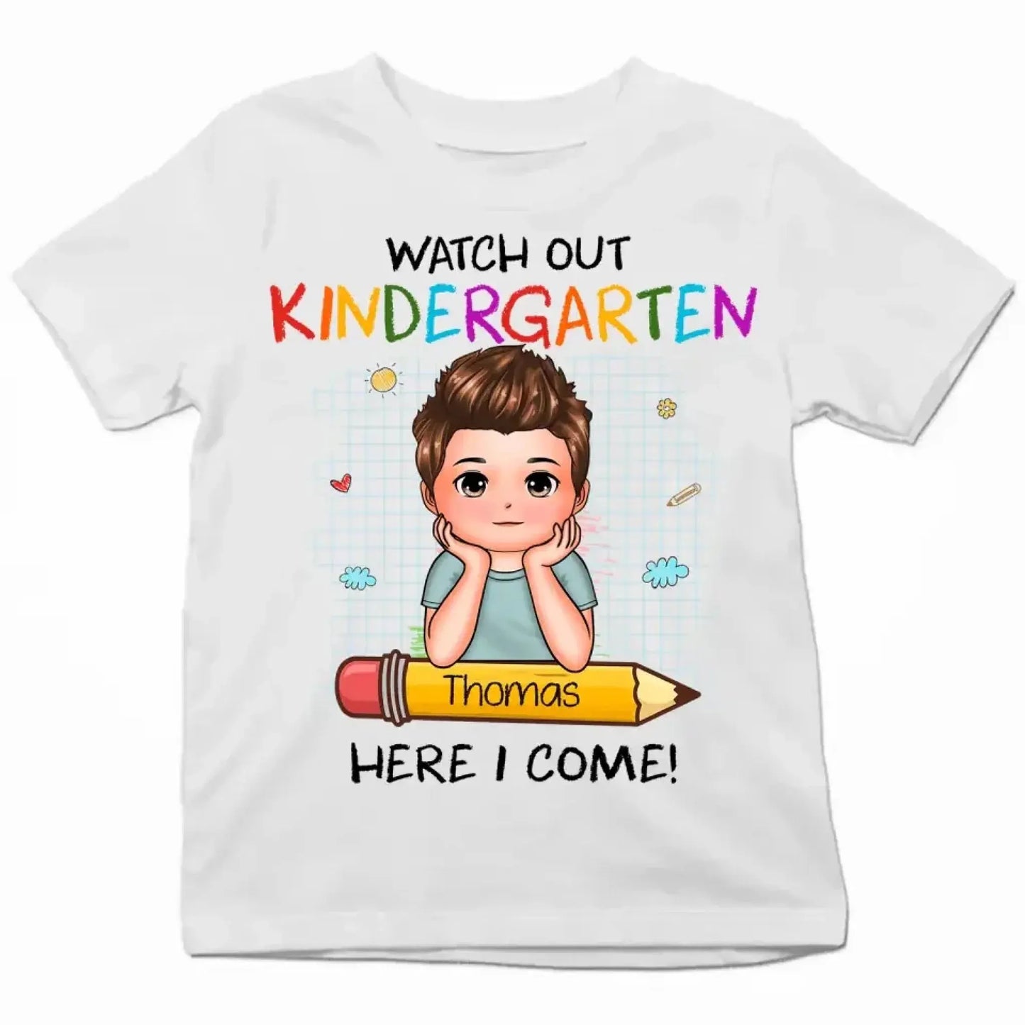 Watch Out Kindergarten Shirt – Personalized Custom T-Shirt – Fun Back to School Gift for Preschoolers or Kindergarten Kids Ezcustomize