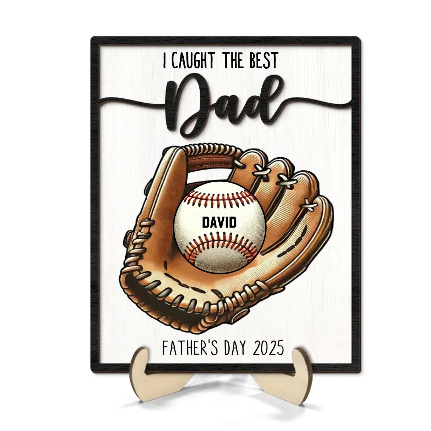 We Caught The Best Dad Baseball, Softball Personalized 2-Layer Wooden Plaque, Custom Kid's Name, Father’s Day Gift For Husband, Gift For Dad Ezcustomize
