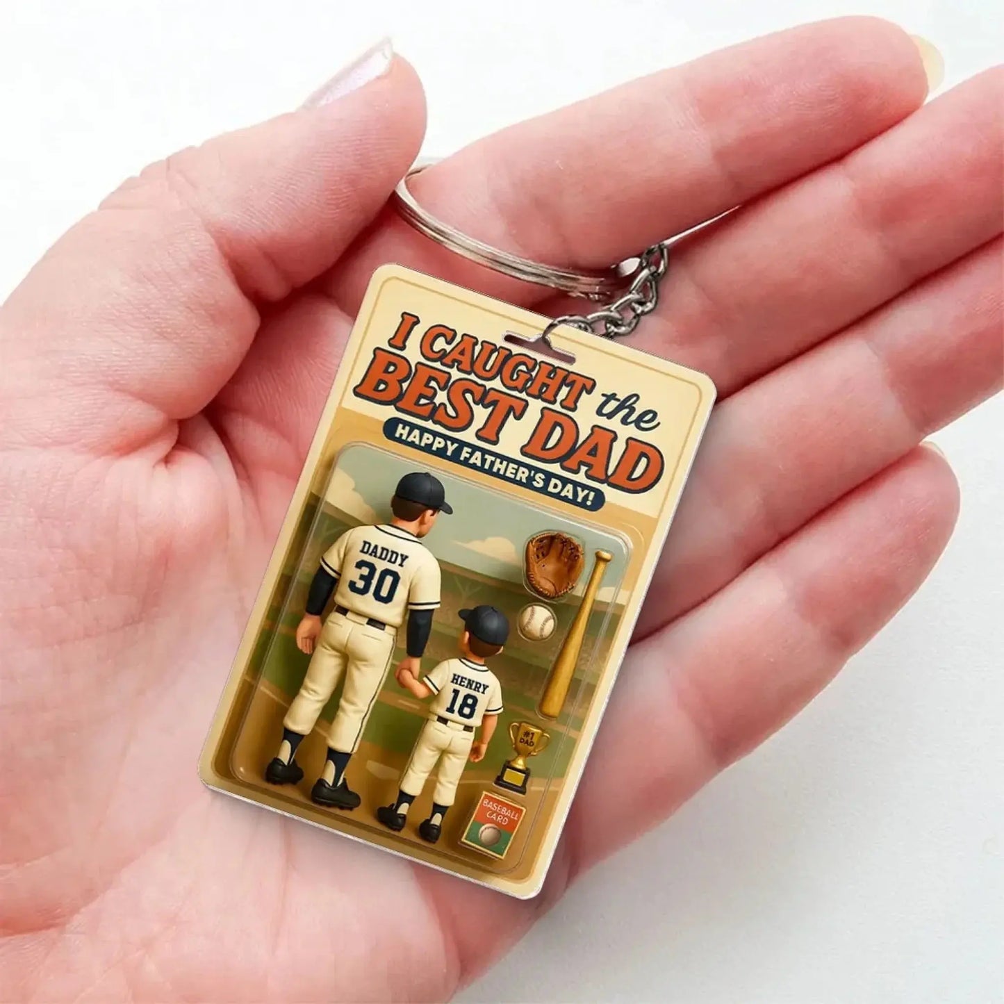 We Caught the Best Dad Baseball Figure – Personalized Acrylic Keychain – Custom Father’s Day Gift for Dads Ezcustomize