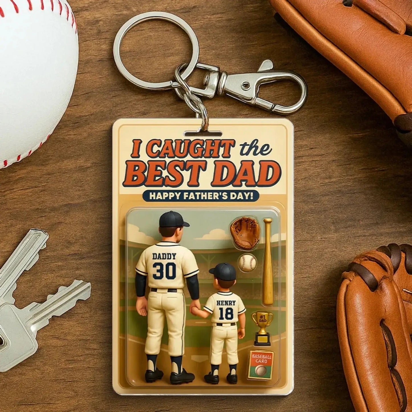 We Caught the Best Dad Baseball Figure – Personalized Acrylic Keychain – Custom Father’s Day Gift for Dads Ezcustomize