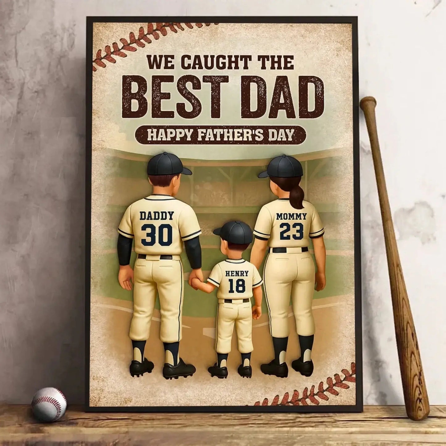 We Caught the Best Dad Baseball Personalized Poster, Fathers' Day Gift for Dad Ezcustomize