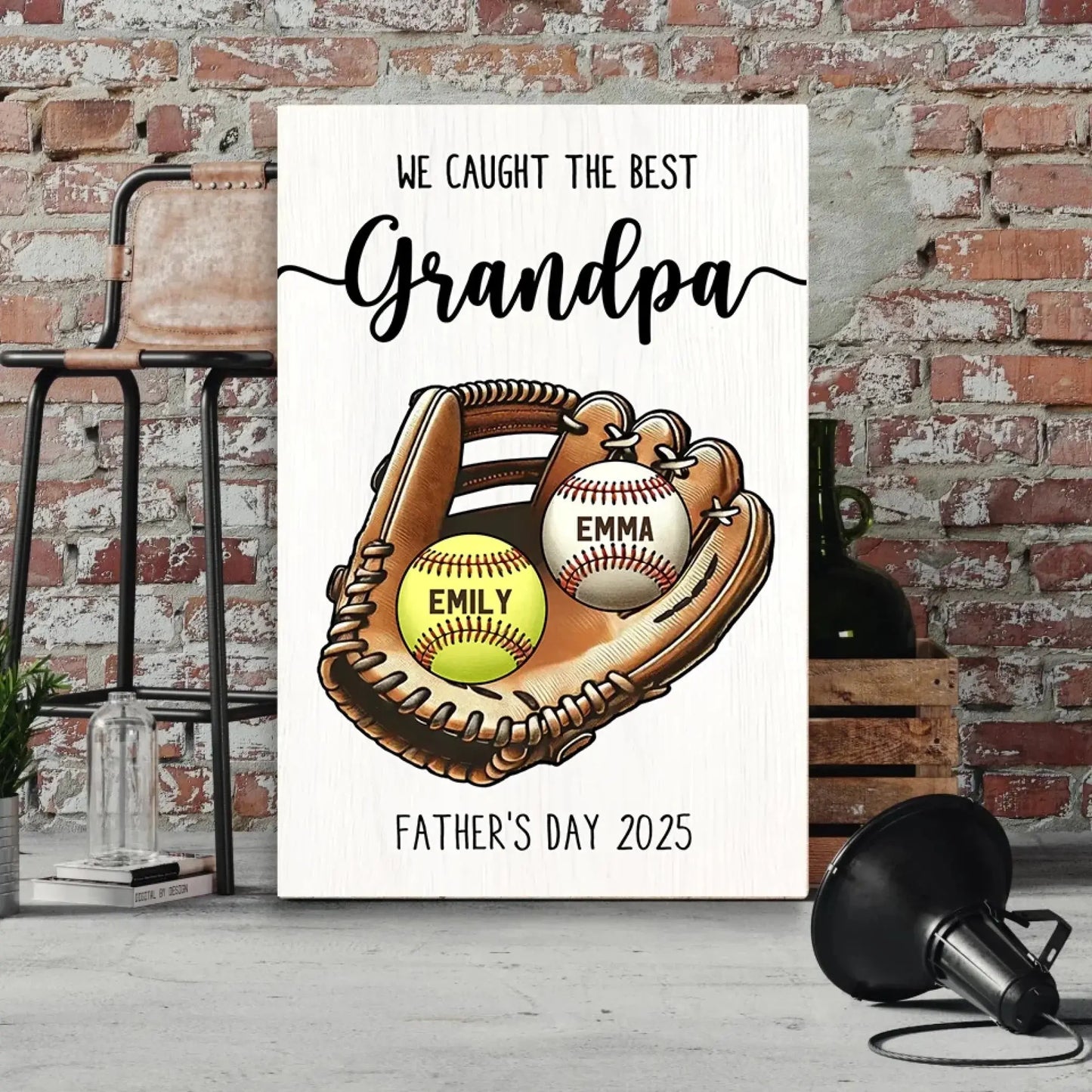 We Caught the Best Dad/Grandpa Art – Personalized Baseball/Softball Poster/Canvas – Custom Father’s Day Gift from Kids or Wife Ezcustomize