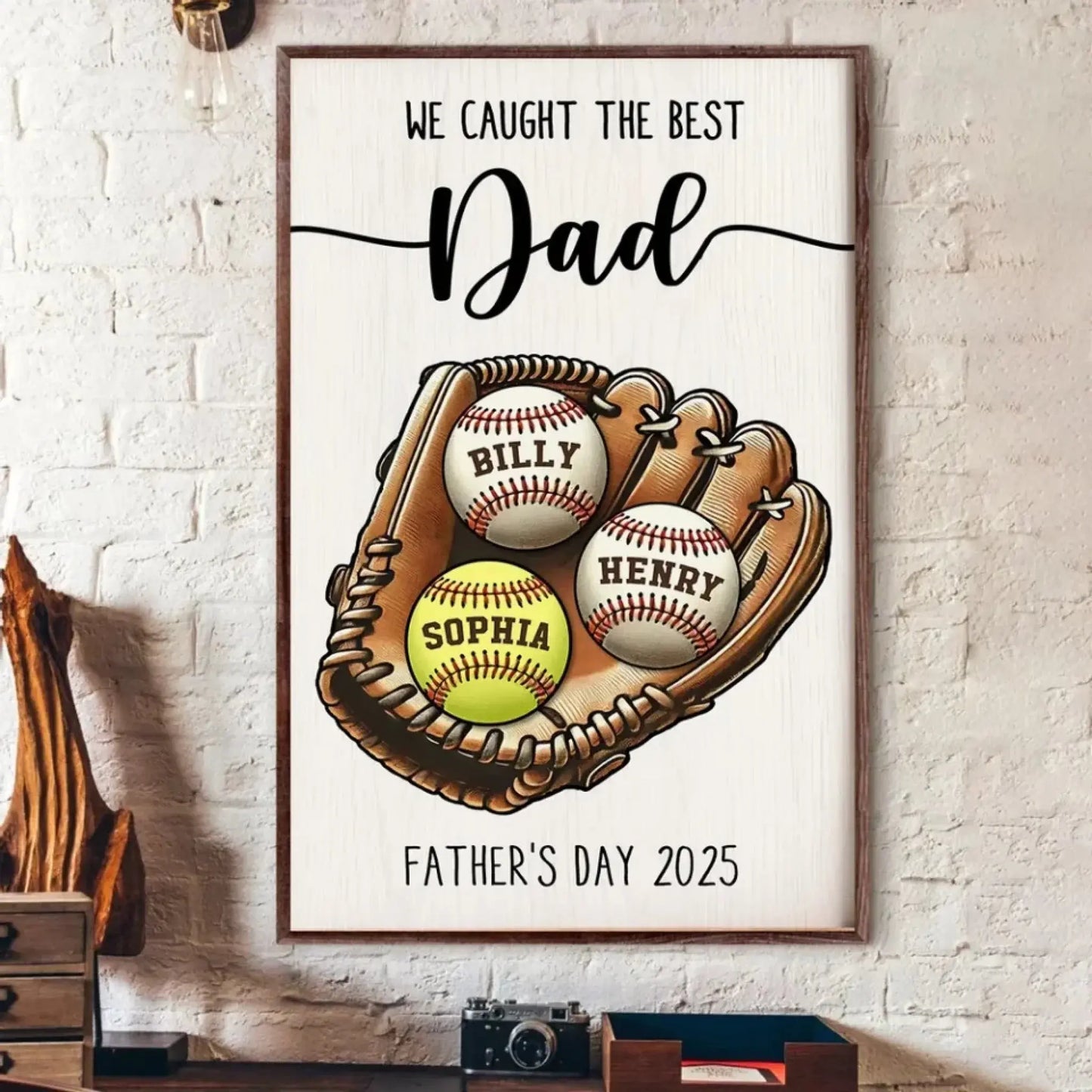 We Caught the Best Dad/Grandpa Art – Personalized Baseball/Softball Poster/Canvas – Custom Father’s Day Gift from Kids or Wife Ezcustomize