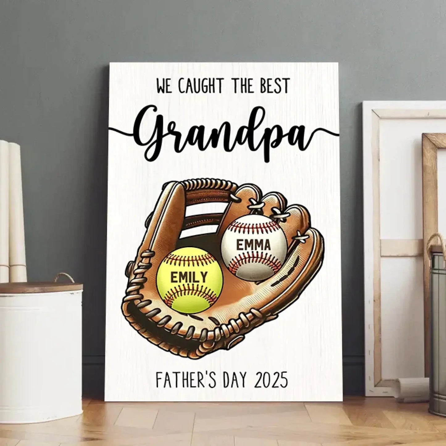 We Caught the Best Dad/Grandpa Art – Personalized Baseball/Softball Poster/Canvas – Custom Father’s Day Gift from Kids or Wife Ezcustomize